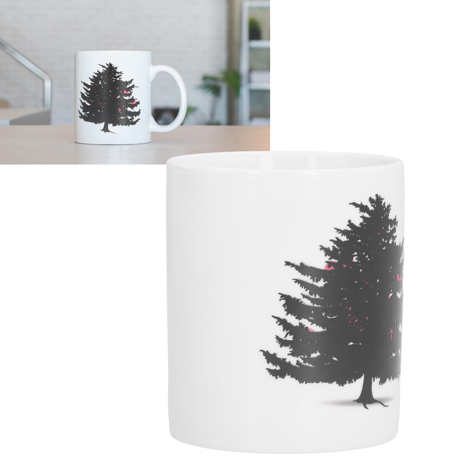 Tasse Mit Farbwechselndem Weihnachtsbaummuster, Kreative Tasse Mit Heißtransferdruck, Keramiktasse Mit Heißtransferdruck