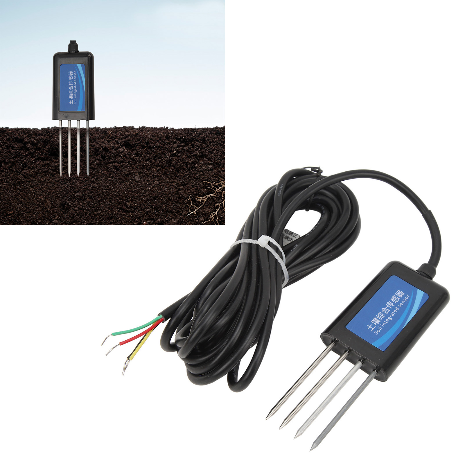 Bodensensor, Bodendetektor, Bodentemperatur, Bodenfeuchte, Ph-wert, Stickstoff, Phosphor, Kalium, Bodenfeuchteüberwachung (9-30v)