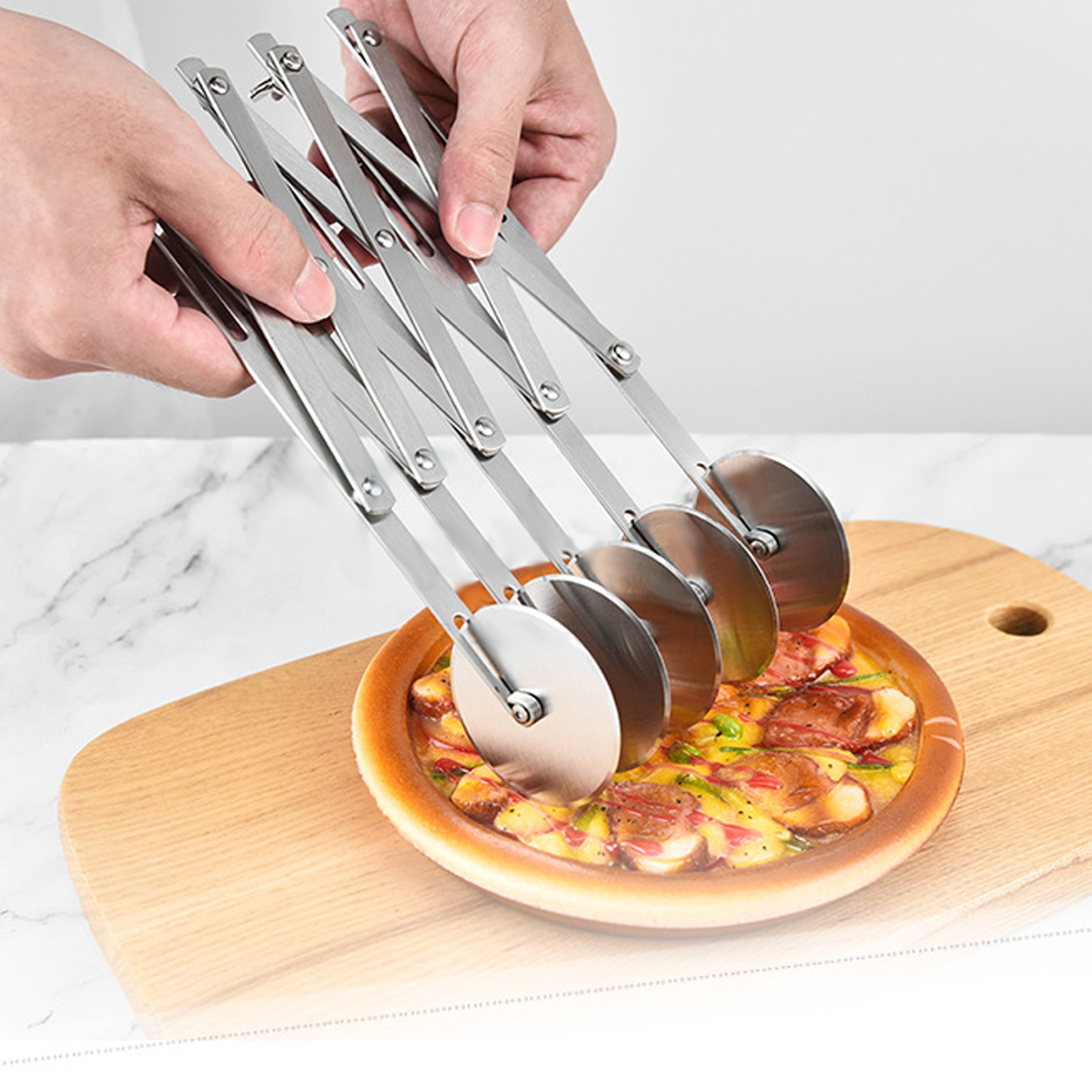 Pizzaschneider, Doppelseitiger, Ausziehbarer Pizzaschneider Aus Edelstahl, Stäbchenschneider, Pizzaschneider, Backutensilien