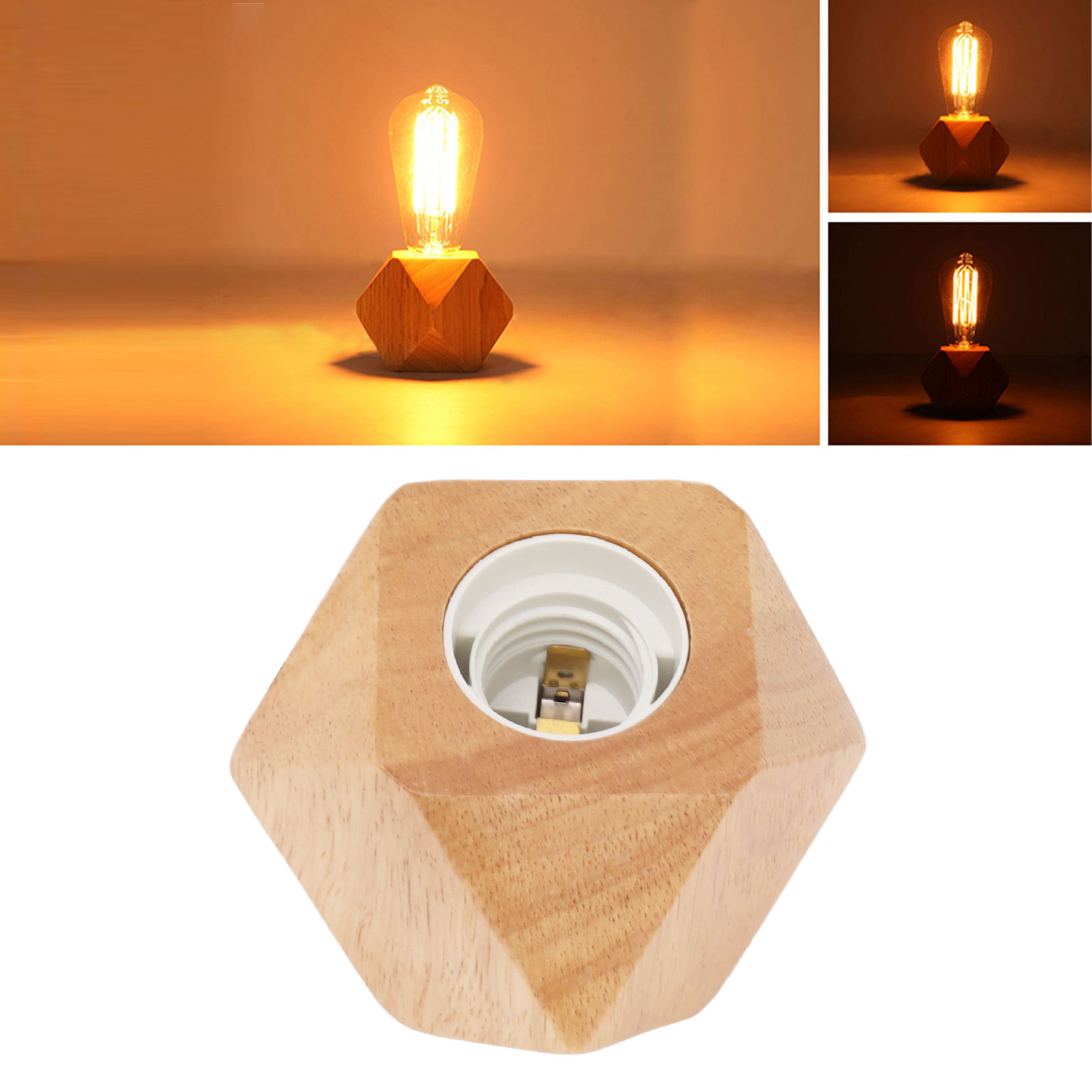 Diamantförmige Tischleuchte, E27-schraubsockel, Holzfassung, Flacher Stecker Aus Massivholz, Runder Stecker, Dreipoliger Britischer Stecker, Tischleuchte Aus Holz, Europäischer Standard 220 V