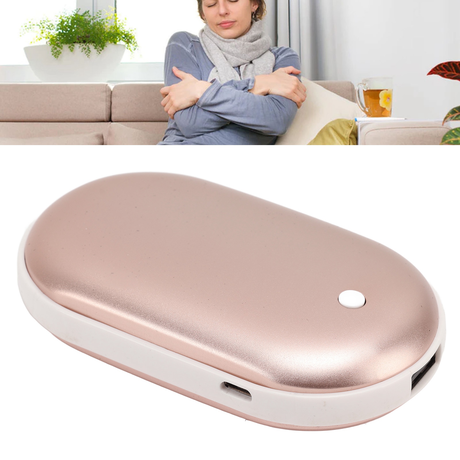 Mini-handwärmer Mit Externem Akku Und Usb-ladegerät, Farbe: Pebble, Roségold