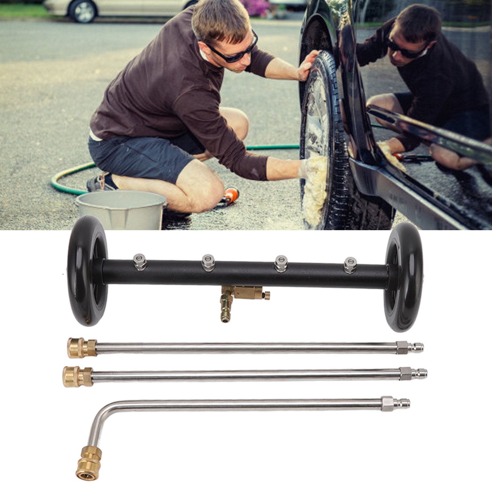 Doppelfunktions-chassisreiniger (1/4"), Flächenreiniger (16"), Hochdruck-autowaschanlage, Bodenwischer, Schwarz