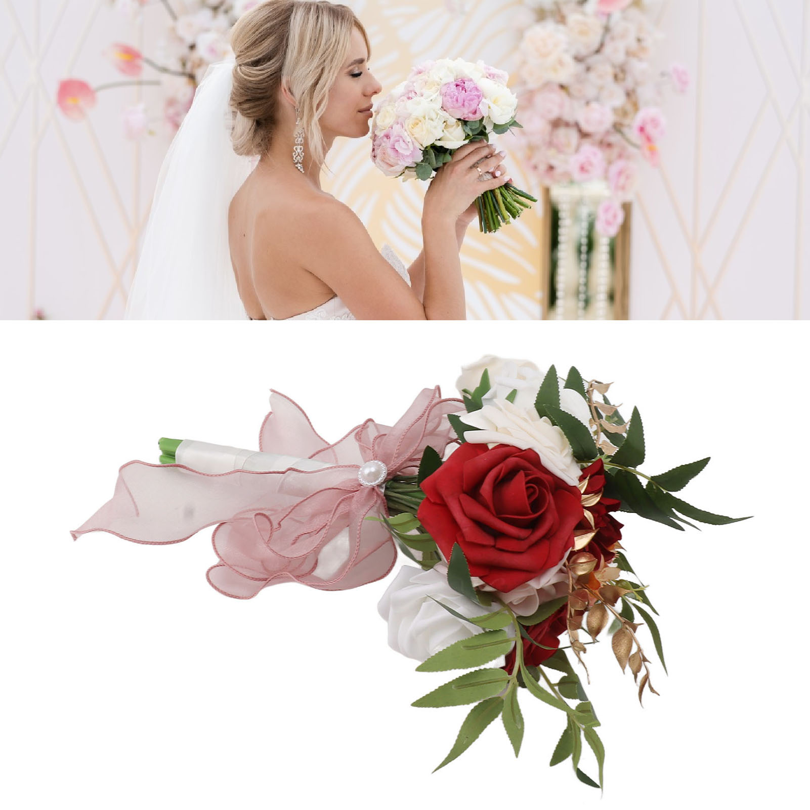 Kunstblumen Für Hochzeiten, Brautjungfernsträuße, Requisiten Für Outdoor-fotografie, Bordeauxrote Und Weiße Sträuße
