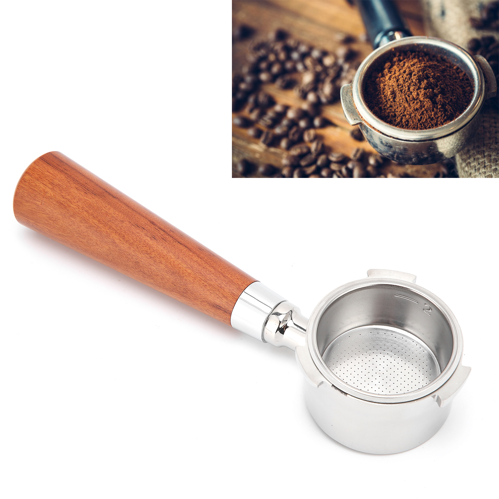 Bodenloser Kaffeemaschinengriff 51 Mm/54 Mm, Edelstahl-filterhalter, Bodenloser Kaffeefilter, Espressomaschinenzubehör, Rosenholz 51 Mm.