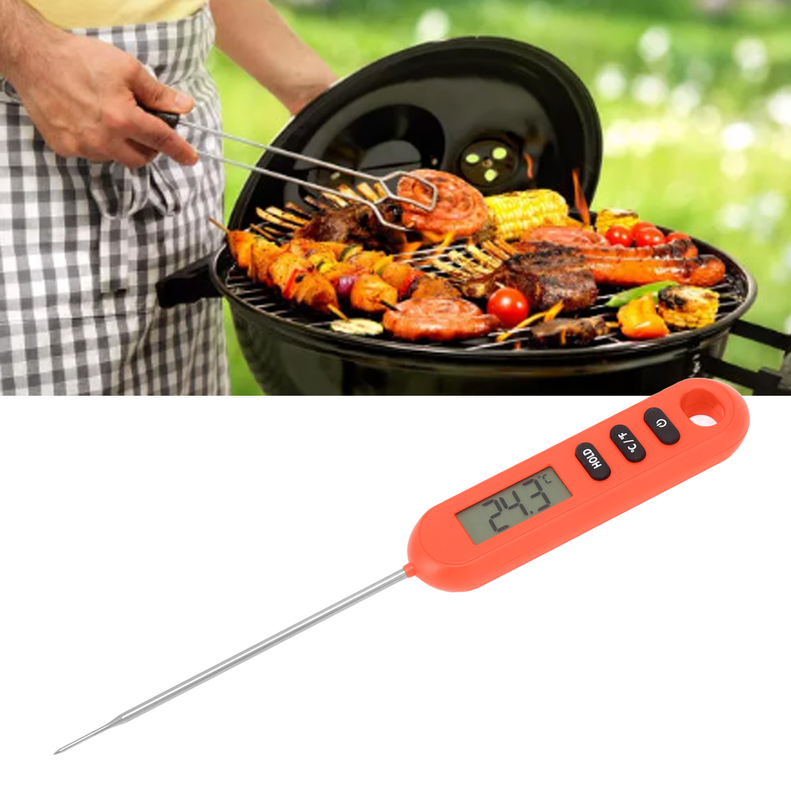 Küchenthermometer Für Grillfleisch, Temperaturfühler Für Milch, Elektronisches Thermometer Für Grills, Rote Farbe.