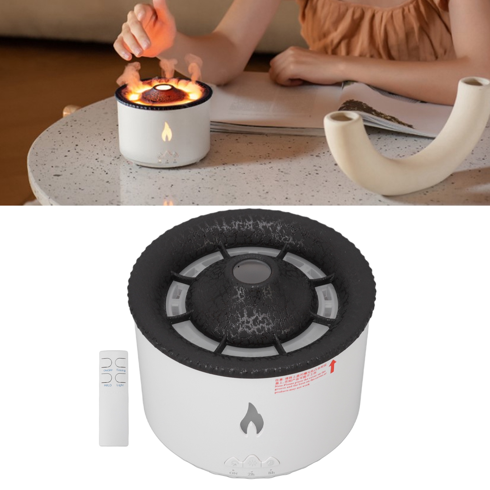 Vulkan-aroma-diffusor Mit Flammenlampe, Quallen-sprühbefeuchter, Neues Modell, Spiralförmiger Luftbefeuchter Mit Schwarzem Rissmuster Und Blauer Flamme, Zweifarbig, Mit Fernbedienung, 100–240 V, Europ