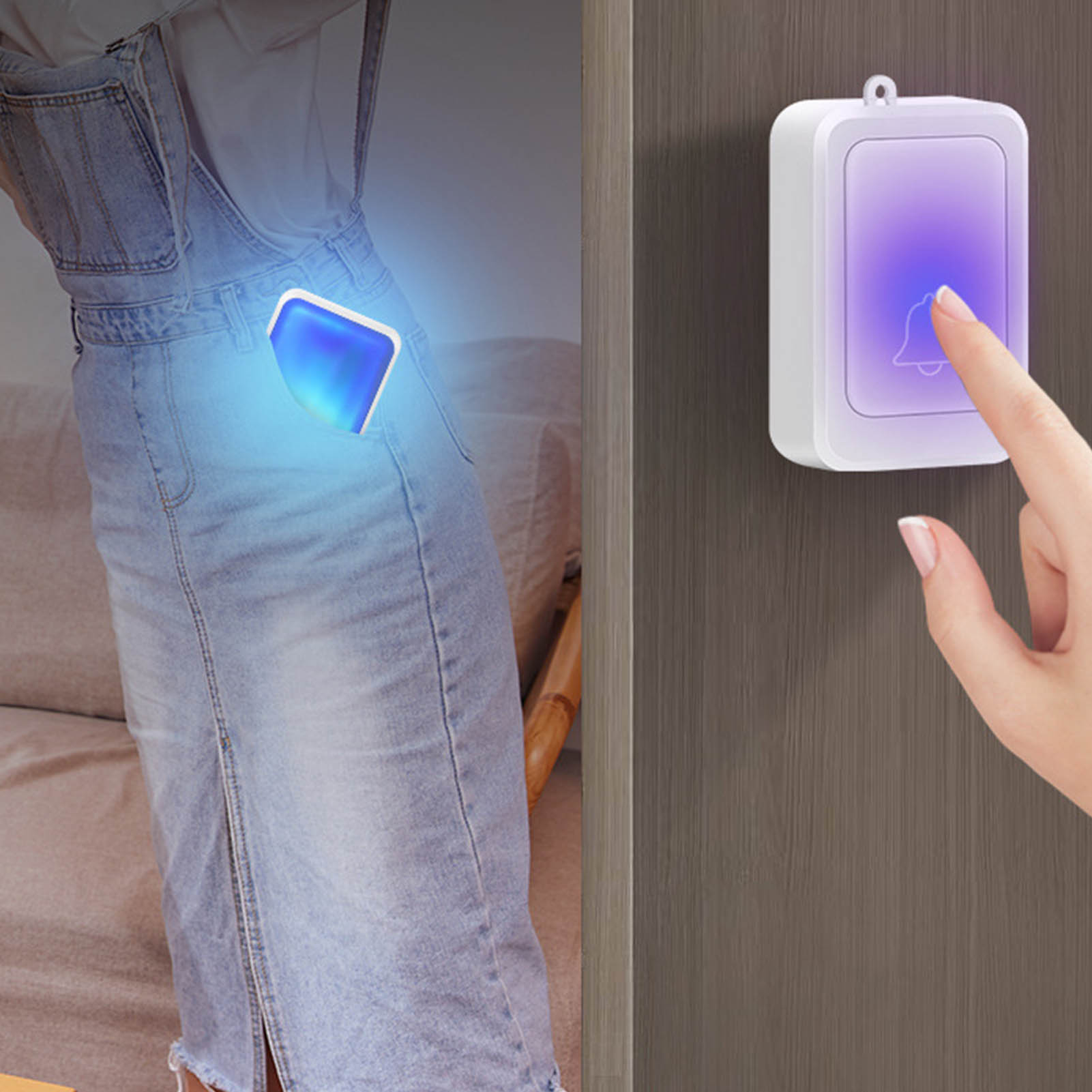 Kabellose, Led-beleuchtete Türklingel Mit Batteriebetriebenem Rufknopf Für Gehörlose Und Ältere Menschen.