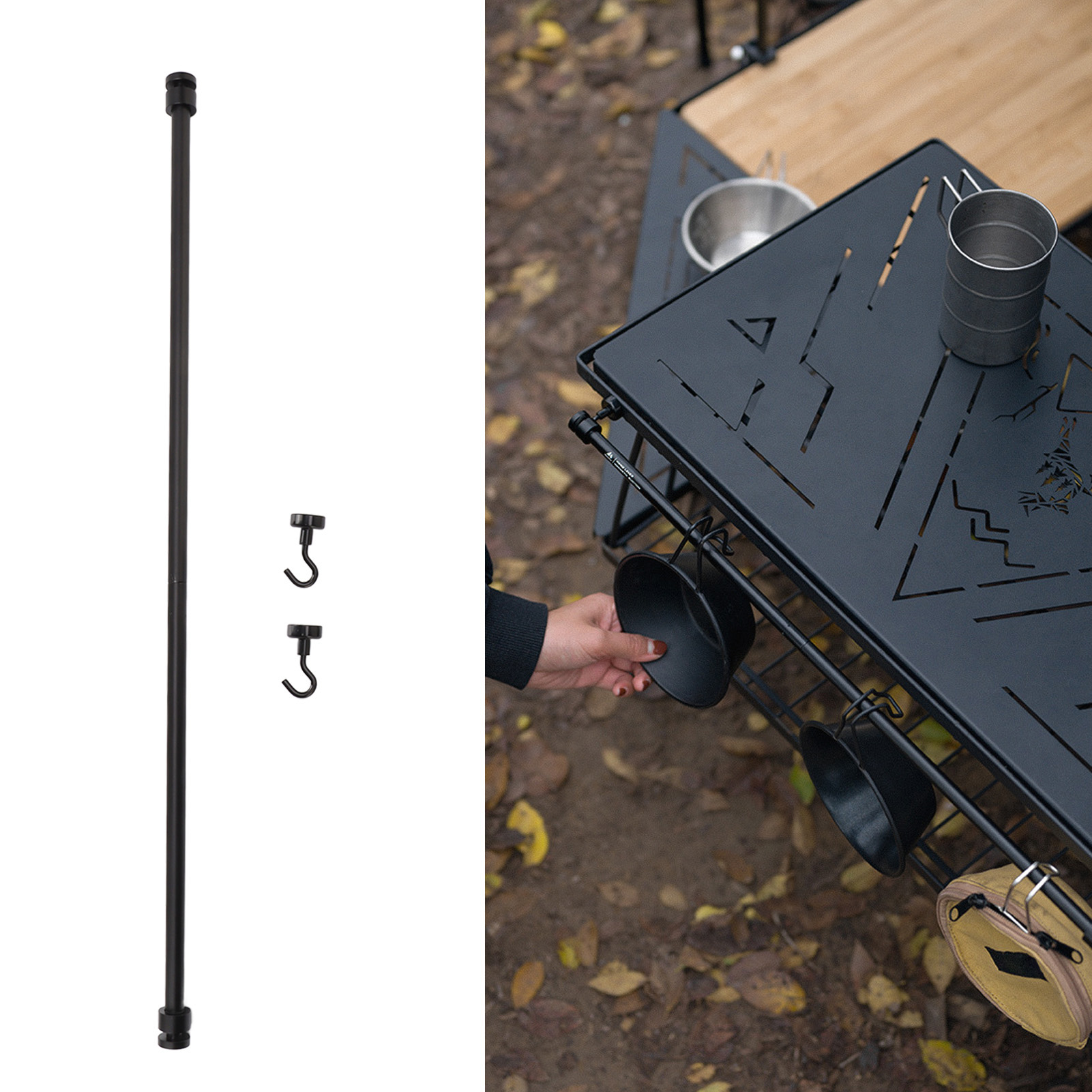 Multifunktionale Camping-querstange Aus Aluminiumlegierung Mit Seitlicher Befestigung, Magnethaken Und Edelstahlzubehör