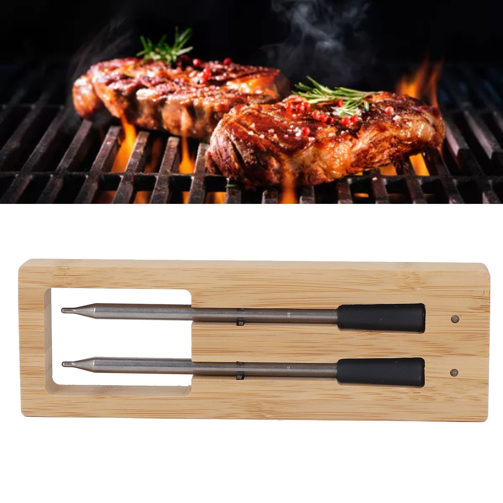 Kabelloses Bluetooth-grillthermometer Mit Zwei Zeigern, Küchenthermometer, Fleischthermometer Mit Repeaterfunktion, Lebensmittelthermometer, Usb-aufladbar.