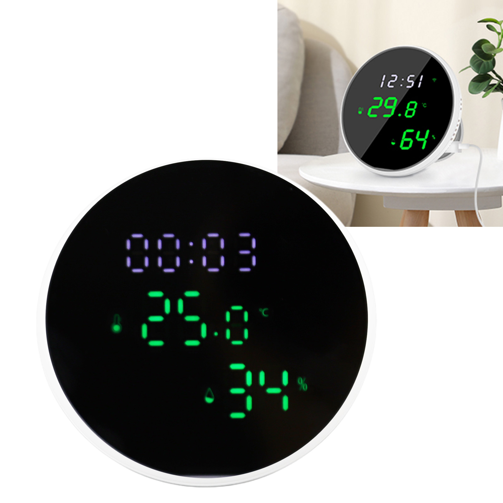 Tuya Smart Home Temperatur- Und Feuchtigkeitssensor Mit Spiegel, Kabellosem Bluetooth-thermometer Und Usb-ladefunktion
