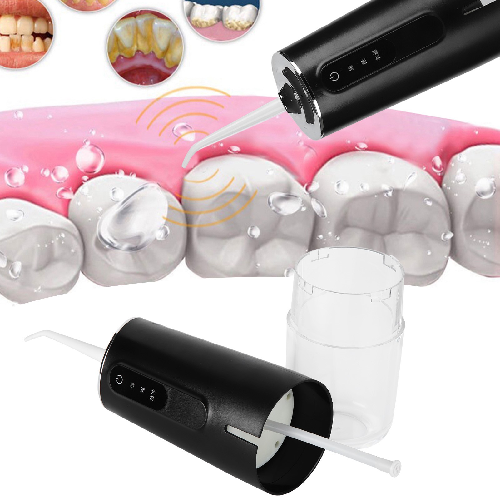 Tragbarer Munddusche Mit 3 Modi, Usb-aufladbar, 240 Ml, 1 Düse, Wasserdicht, Schwarz