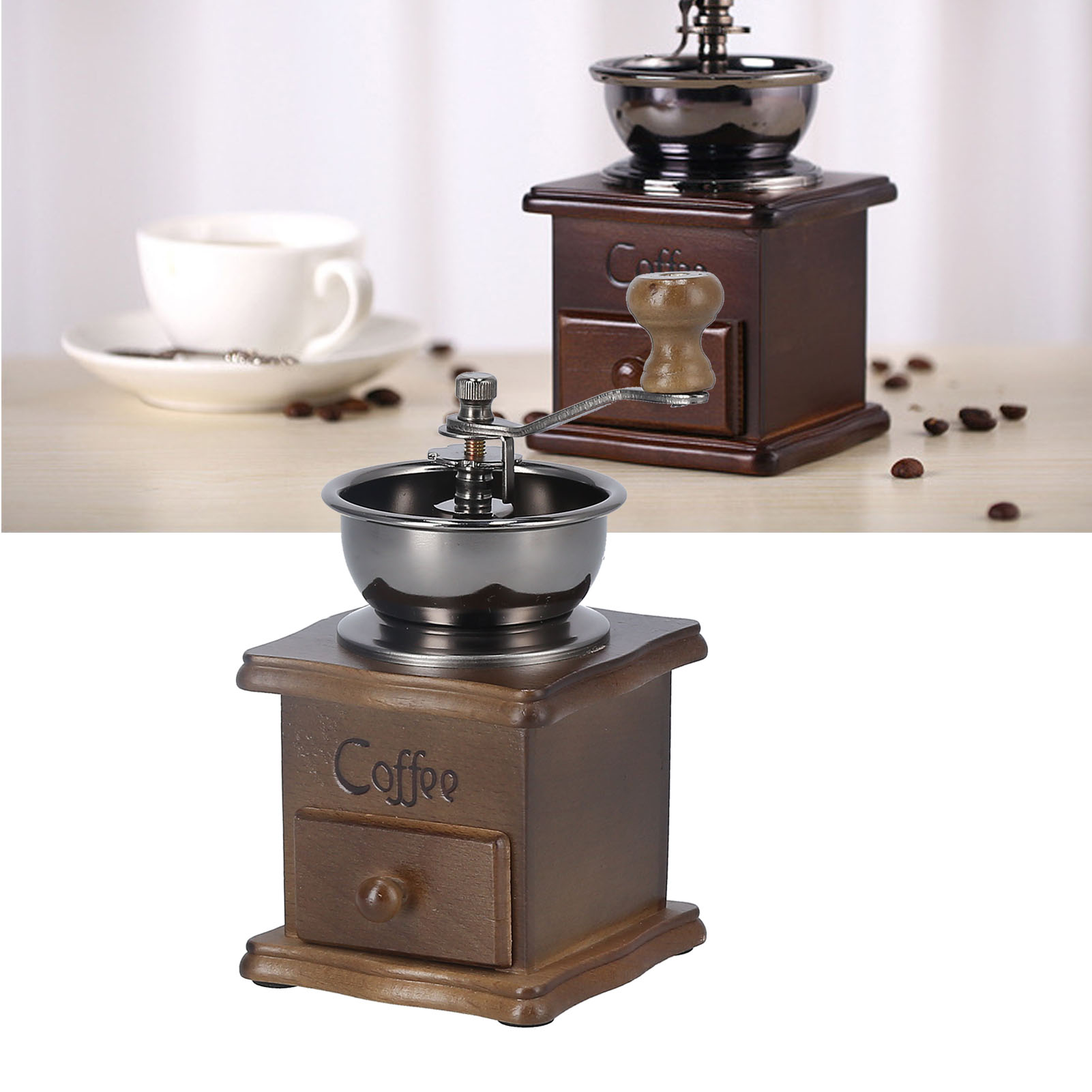 Kaffeemühle, Manuelle Kaffeemühle, Mühle, Manuelle Haushaltskaffeemühle, Retro-holzmühle