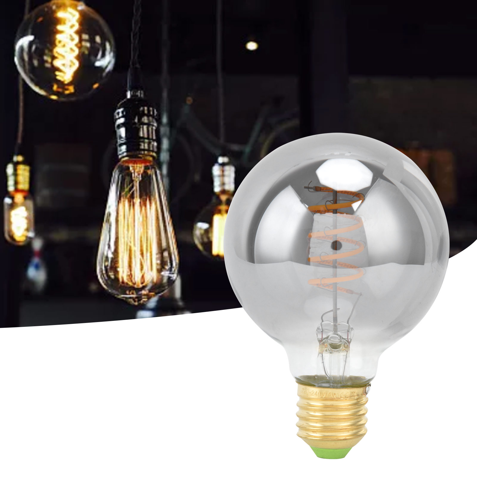 Retro-led-glühbirne Mit Flexiblem Glühfaden, Antik-stil, Dekorative Retro-lichtquelle Für Restaurant/bar, 220 V E27, 4 W Sockel, G80, Warmgrau Galvanisiert.