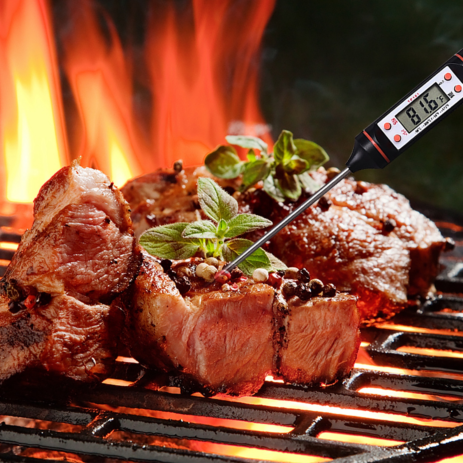 Tp101 Lebensmittelthermometer, Einstich-küchenthermometer Für Grill, Milchthermometer, Wasserthermometer, Elektronisches Thermometer, Schwarzes Tp-101 Lebensmittelthermometer
