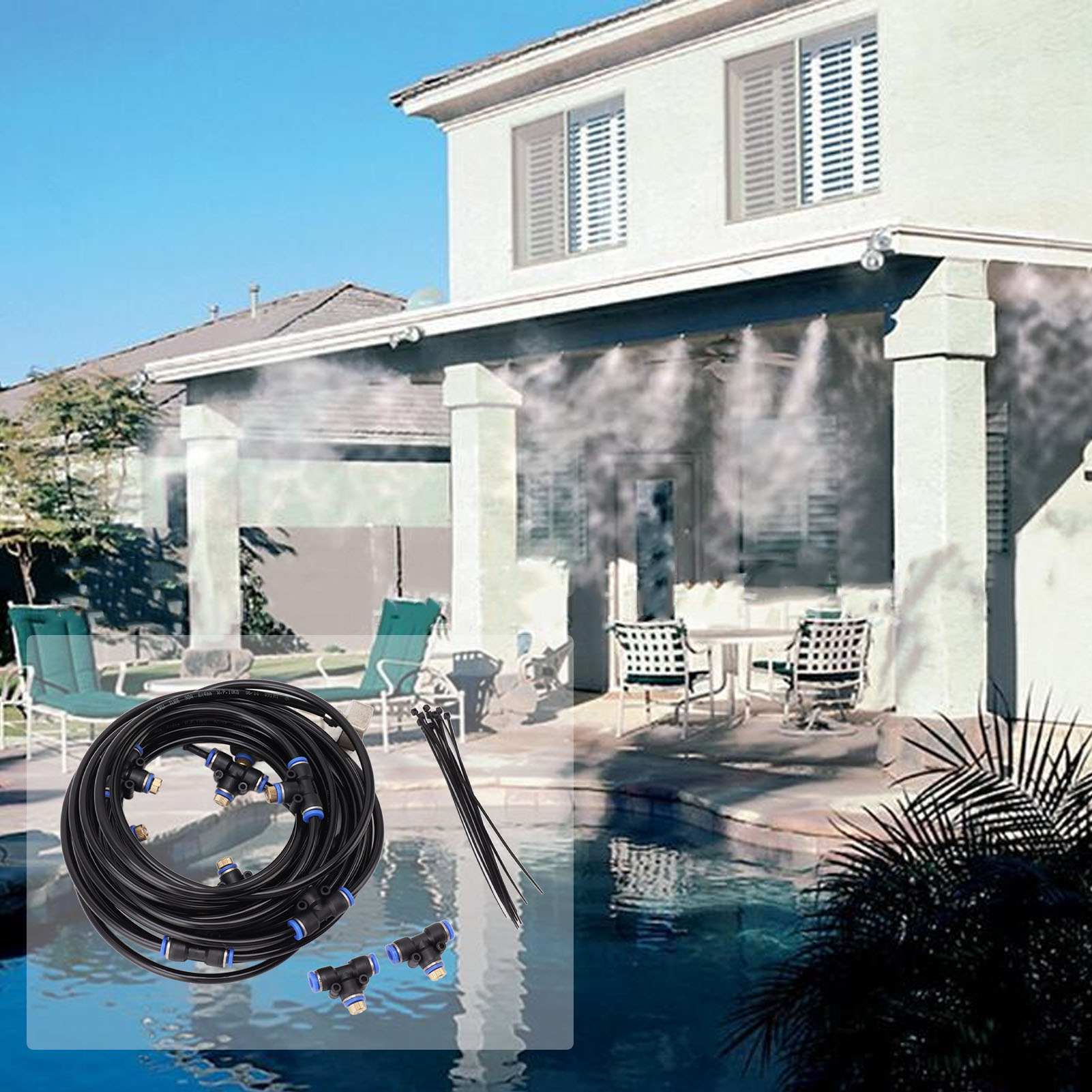 Erfrischendes Sprühsystem Für Terrassen, Trampoline, Schwimmbäder, Außenkühlung, Sprühsysteme Für Terrassen, Messingdüsen + Messing-gewindeadapter.