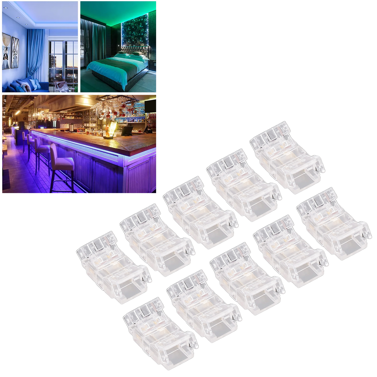 Anschlussstecker Für Cob-led-streifen An Kabel, Led-adapter, Transparenter, Lötfreier 2-poliger 8-mm-stecker Für Led-streifen, Stecker Für Lückenlose Schienenbeleuchtung