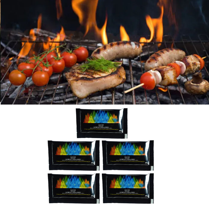 5 Beutel Farbpulver Für Grill- Und Campingflammen, Funken Für Lagerfeuer, Farbwechselpulver Für Partyfeuer, Farbstoff Für Campingheizgeräte (25 G).