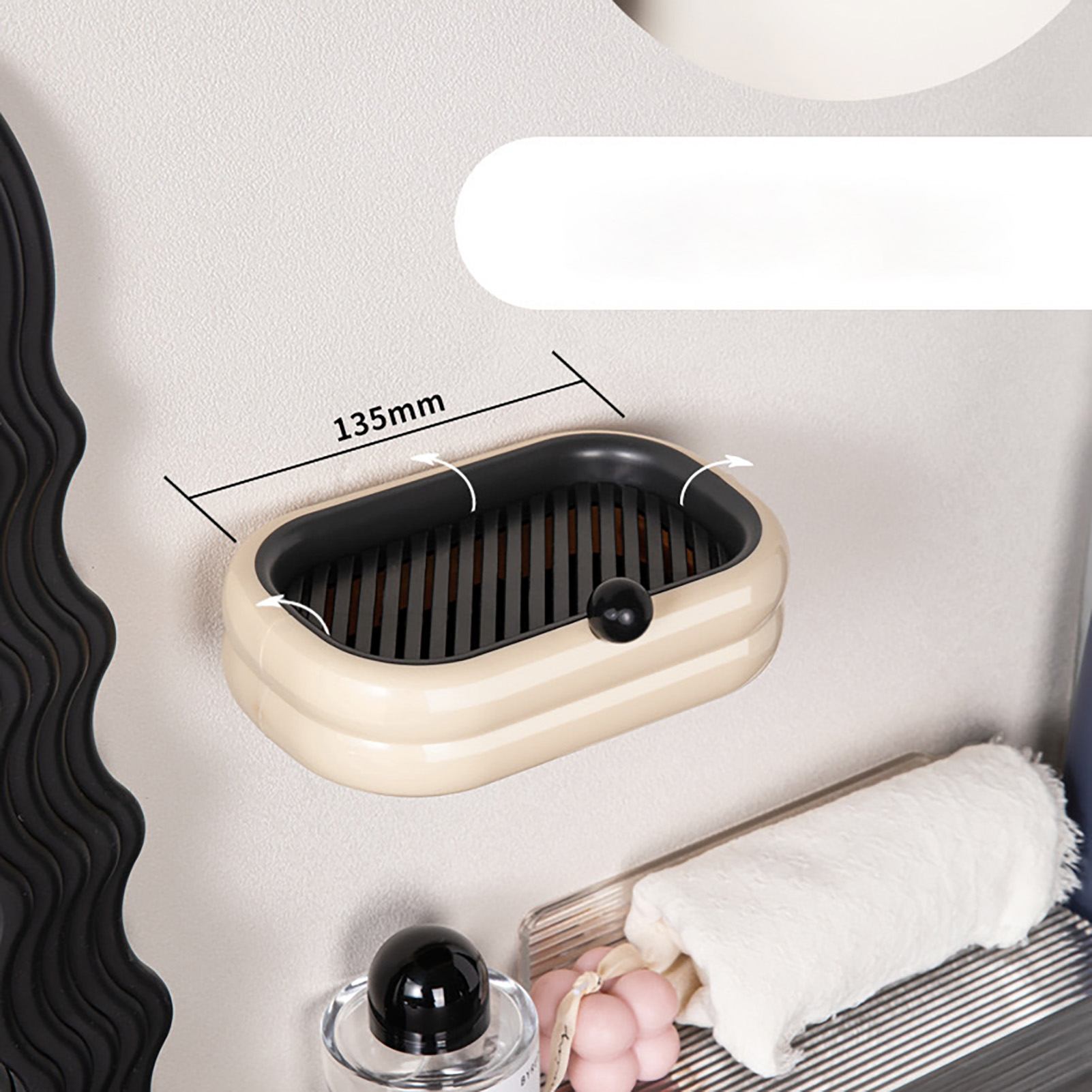 Wandmontierte Seifenschale Mit Abfluss, Kein Bohren Erforderlich, Für Badezimmer, Doppelwandige Seifenschale, Beige.