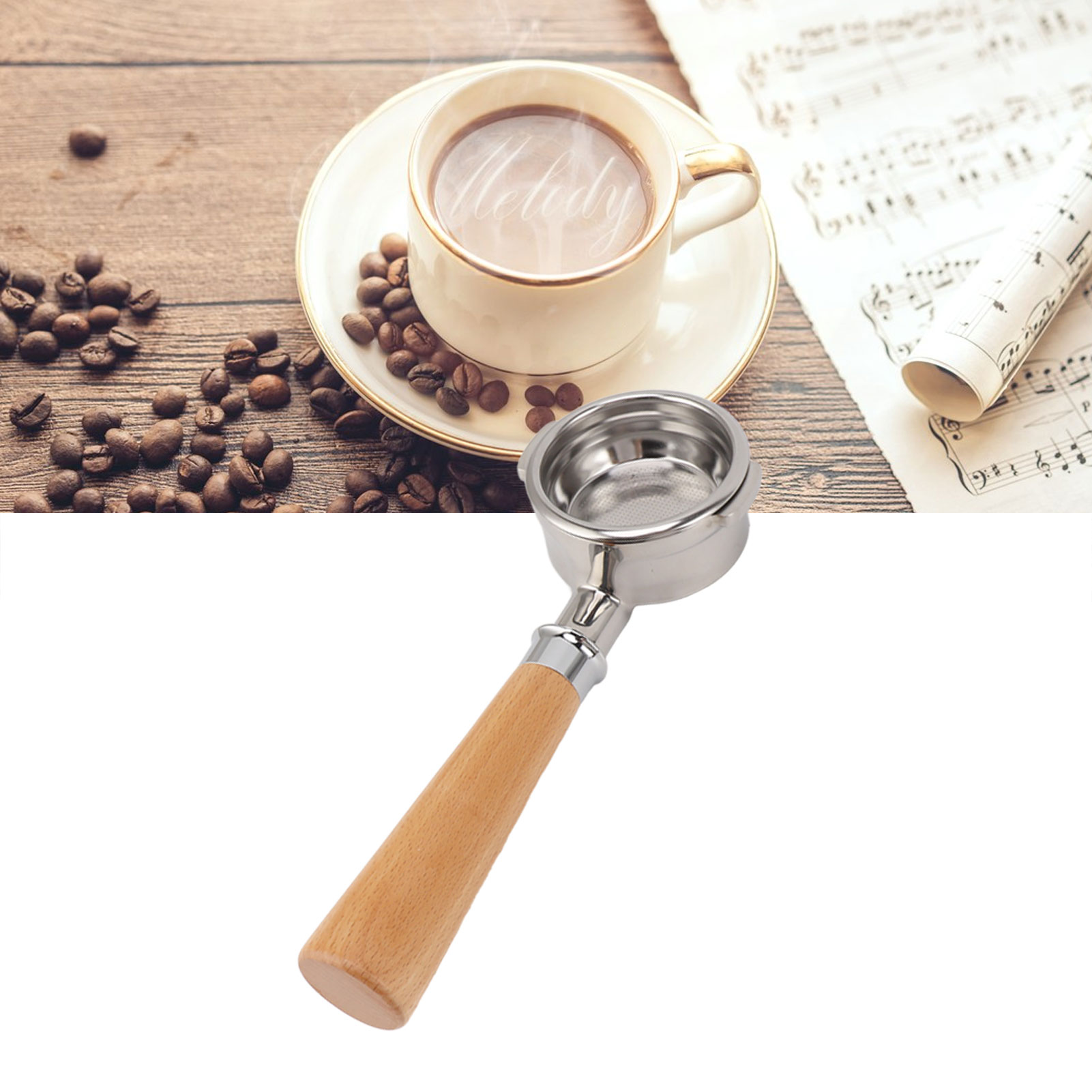 Universalgriff Für Breville Series 9 Kaffeemaschinen, 58 Mm, Zwei Griffe, Bodenlos, Edelstahl, Modell A2, Farbe Buche Natur