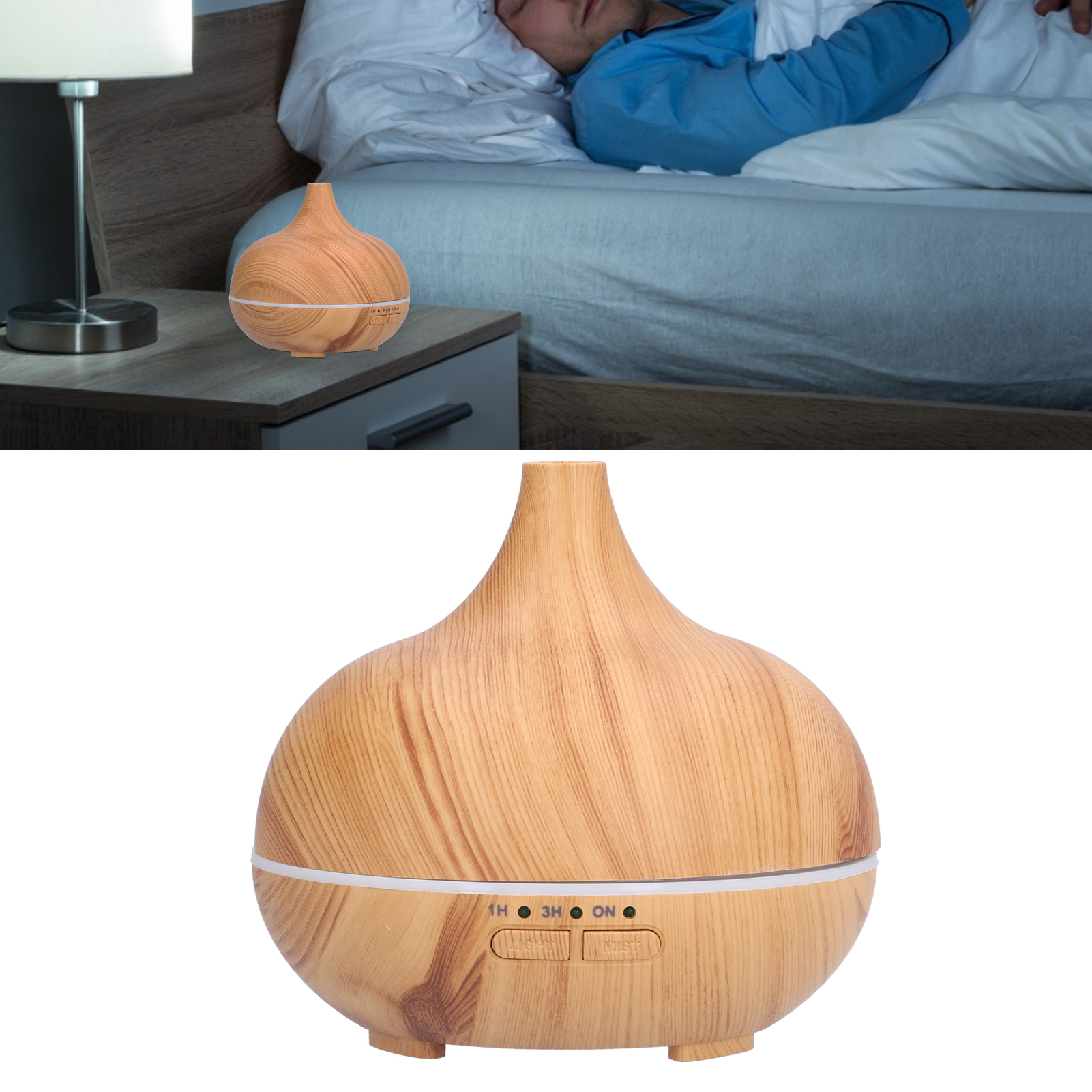 Miniatur-luftbefeuchter In Holzoptik (150 Ml) Mit Integriertem Nachtlicht Und Usb-stromversorgung.