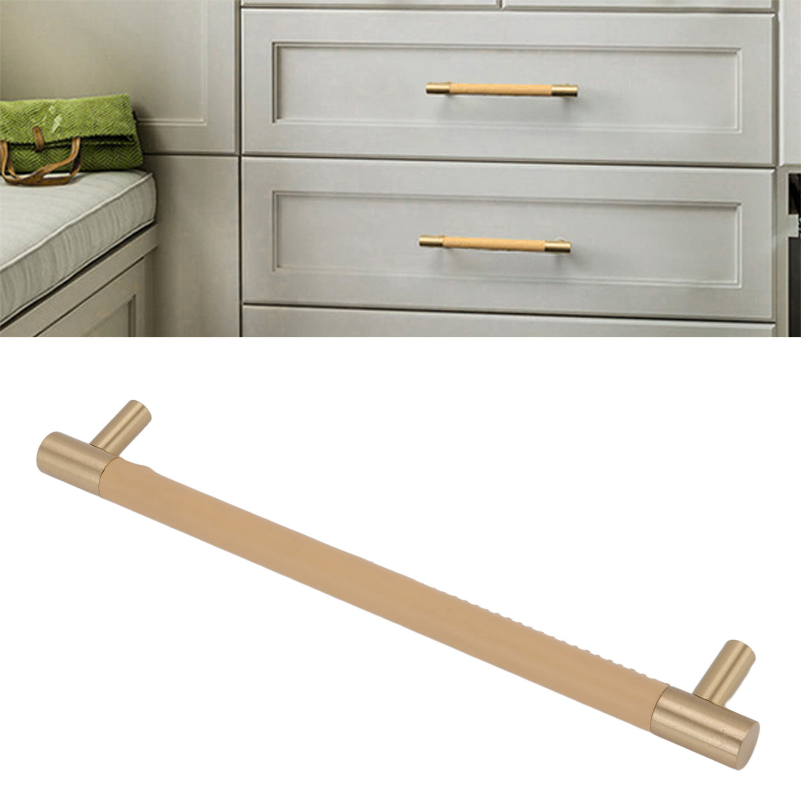 Minimalistische Und Luxuriöse Möbeltürgriffe Aus Messing Und Leder Im Nordischen Stil, Schlichte Ledergriffe Für Kleiderschrank- Oder Weinkellerschubladen, Echtledergriffe, Beige – 224 Mm Lochabstand