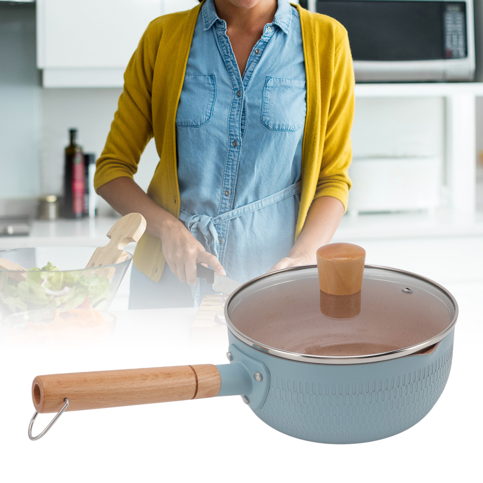 Yukihira-pfanne Im Japanischen Stil, Antihaftbeschichteter Babykostkocher, Instant-nudeltopf Für Den Hausgebrauch, Babysuppentopf, Blauer, Gehämmerter Japanischer Milchtopf Aus Aluminium.