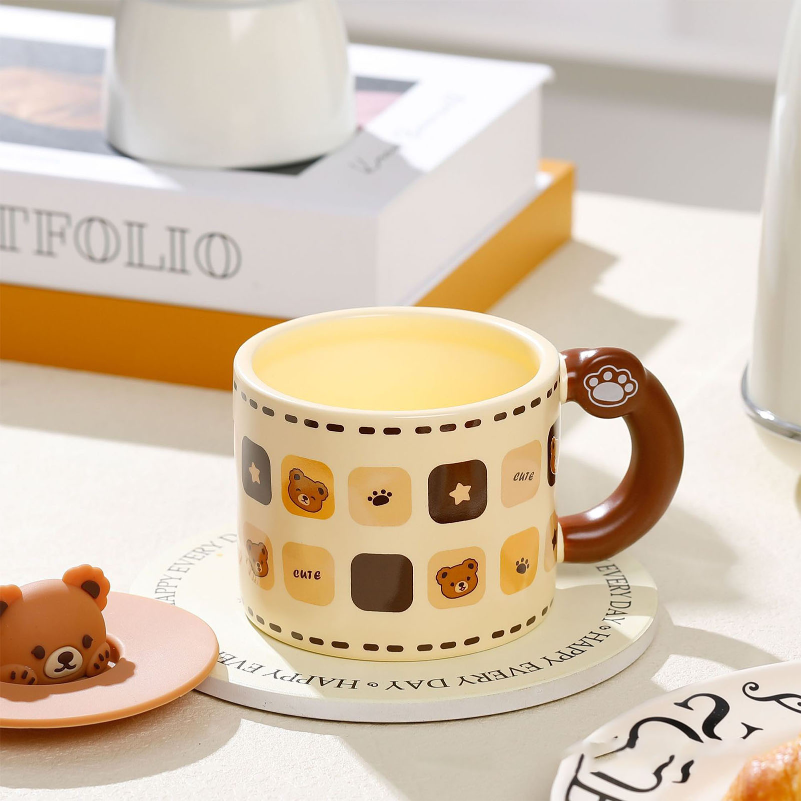 Keramikbecher Mit Deckel, Origineller Becher Für Paare, Hübscher Kaffeebecher Für Zuhause Oder Büro, Damenbecher Mit Henkel