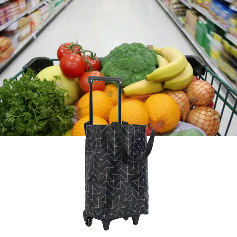 Ausziehbarer Einkaufswagen, Kleiner Einkaufswagen, Leichter Supermarktwagen Mit Rädern, Faltbare Einkaufstasche Mit Rädern, Schwarze Ausführung.