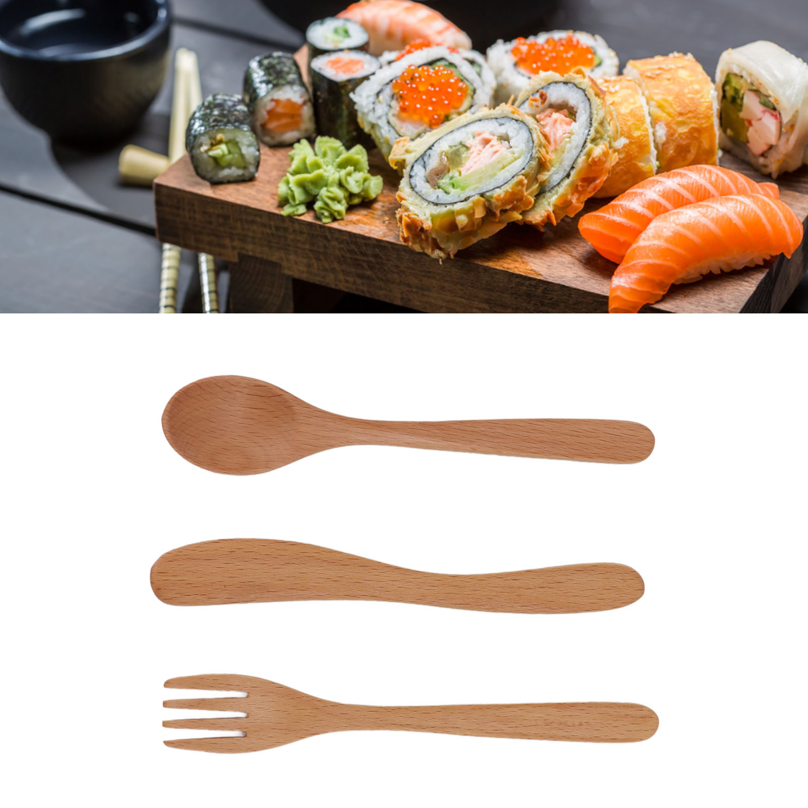 Messer-, Gabel- Und Löffelset Aus Buchenholz, Japanischer Stil