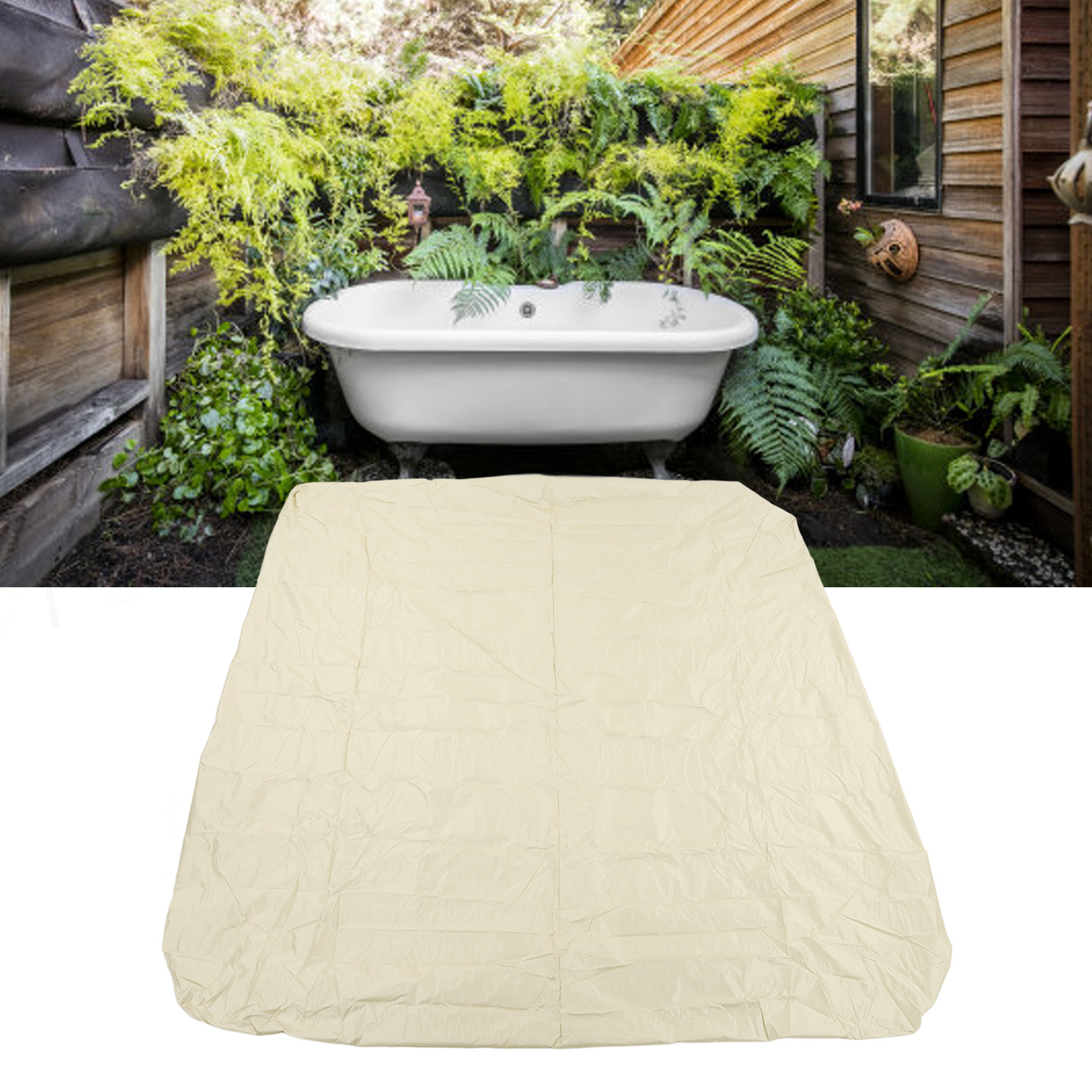 Quadratische Outdoor-badewannen-/whirlpoolabdeckung Aus Silbernem Polyester-taft (190 Cm) / Wasser- Und Staubdichte Abdeckung 207 X 207 X 30 Cm, Beige