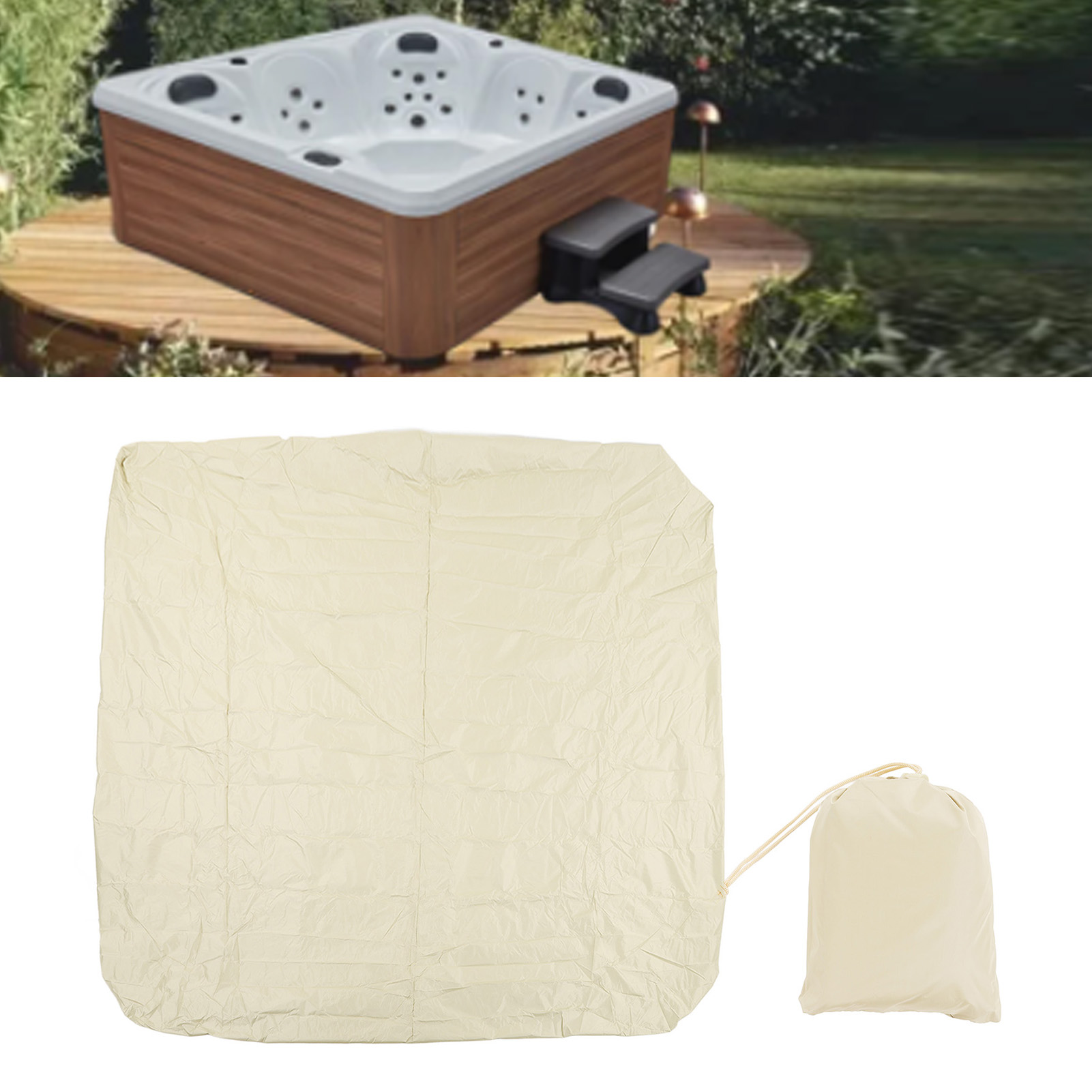 Quadratische Outdoor-badewannen-/whirlpoolabdeckung Aus Silbernem Polyestertaft (190 Cm) / Wasser- Und Staubdichte Abdeckung / 210 X 210 X 30 Cm / Beige