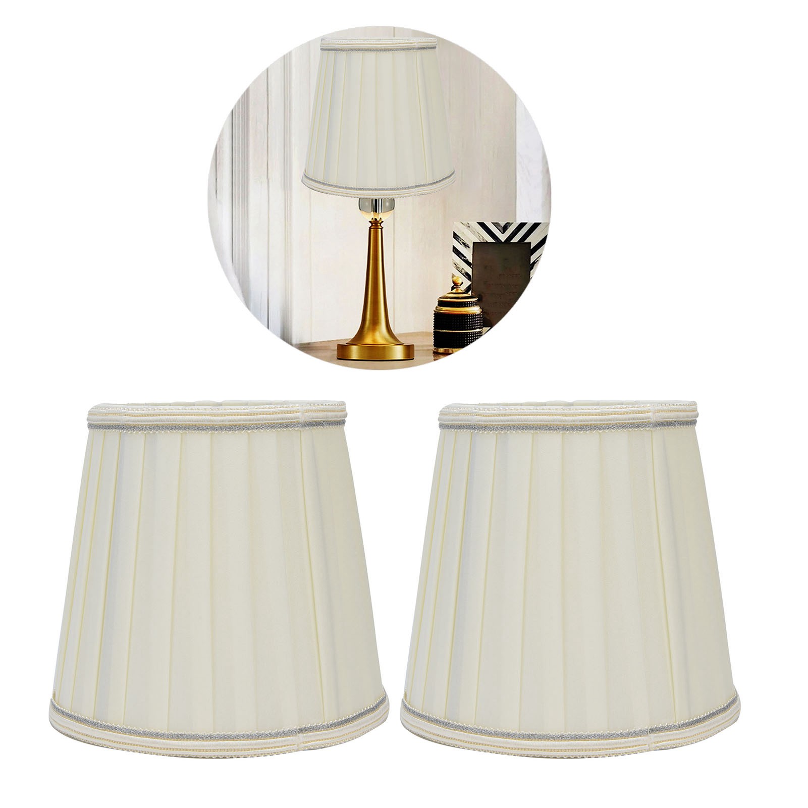 Lampenschirm Aus Stoff, Europäischer Minimalistischer Stil, Beige Mit Silbernem Rand, Geeignet Für Lampen Mit E14-schraubsockel, Stehlampen, Tischlampen, Pendelleuchten Und Wandleuchten.