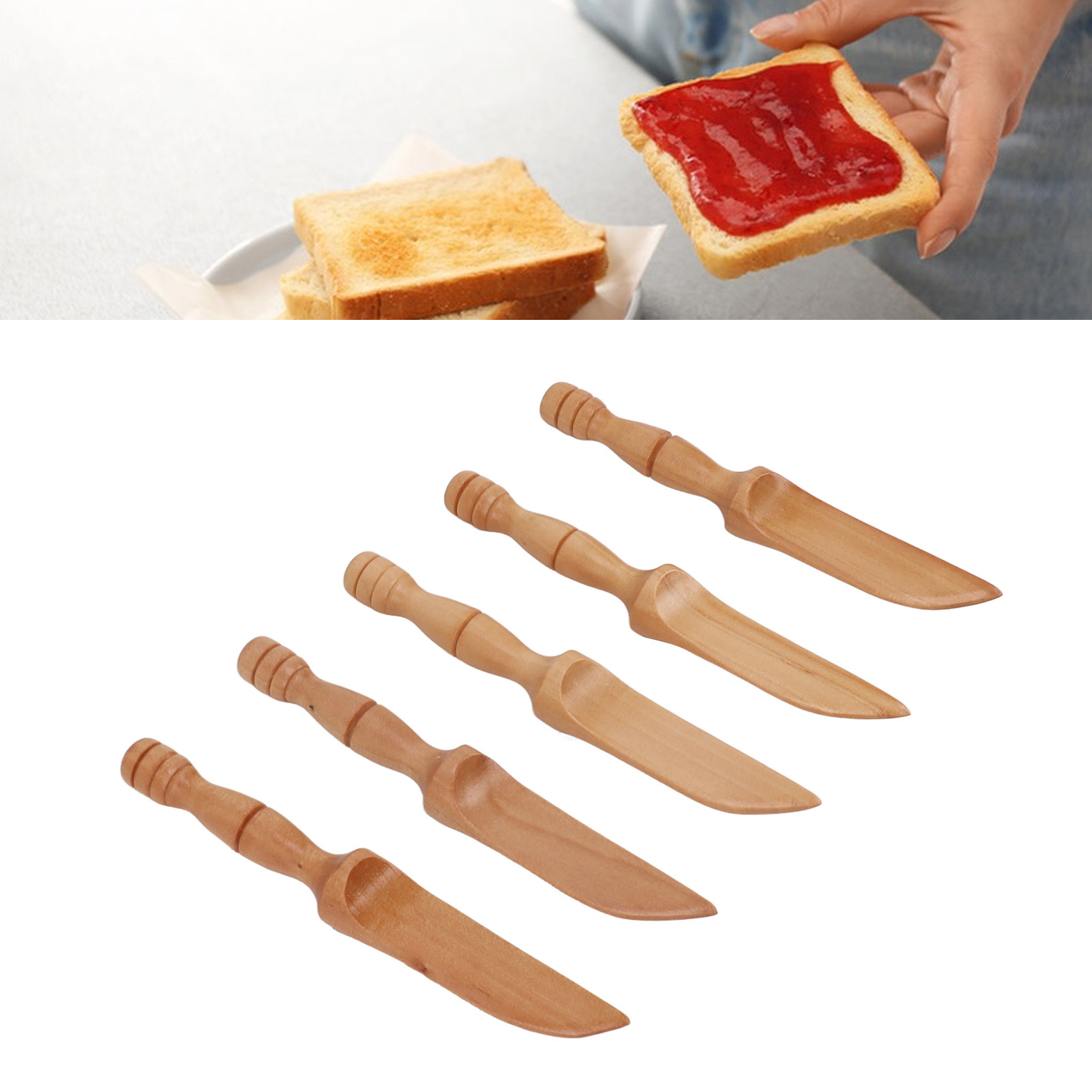 Kreatives Buttermesser Aus Holz, Umweltfreundliches Marmeladenmesser, Holzbesteck, Holzspatel, 5-teiliges Set, Helle Farbe