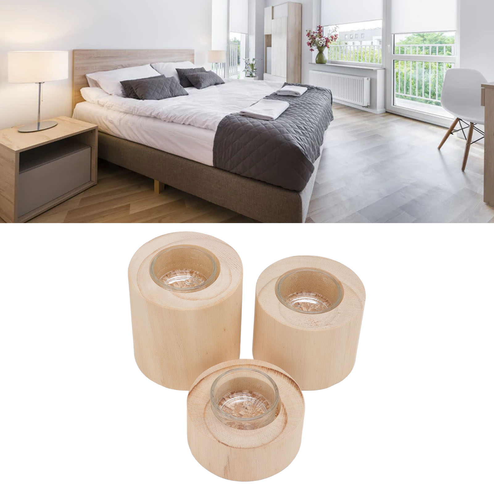 Romantische Holzleuchter Für Hochzeiten Und Weihnachten, Schlichter Europäischer Stil, Dreiteiliges Set Bestehend Aus Runden Holzleuchtern Und Den Dazugehörigen Kelchen.
