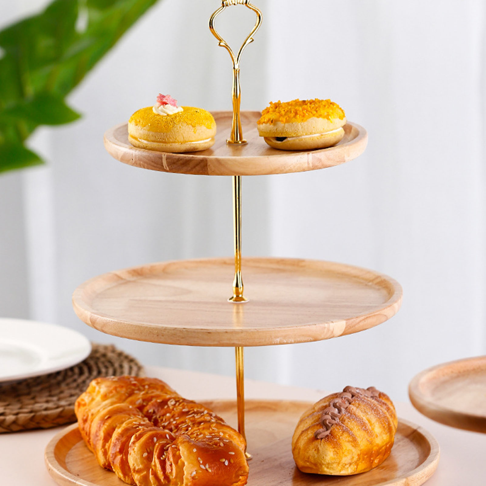 Obstständer Aus Massivholz, Zweistöckiger Tortenständer, Dessertständer, Bonbonniertisch, Verkaufsständer, Bonbontablett, Dreistöckiges Tablett 20+25+30 Cm