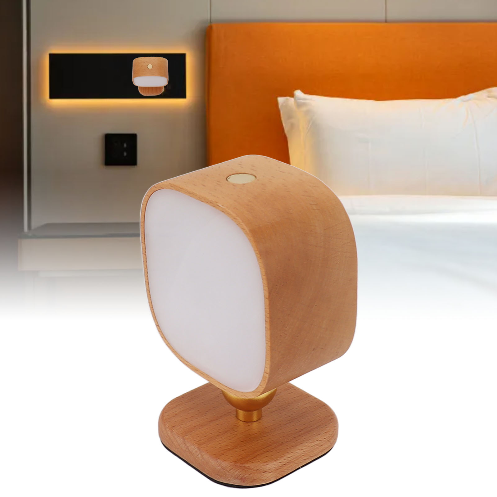 Magnetische Wandleuchte Aus Eschenholz, Quadratische, Tragbare, Dimmbare Nachttischlampe, Leselampe, Möbelleuchte