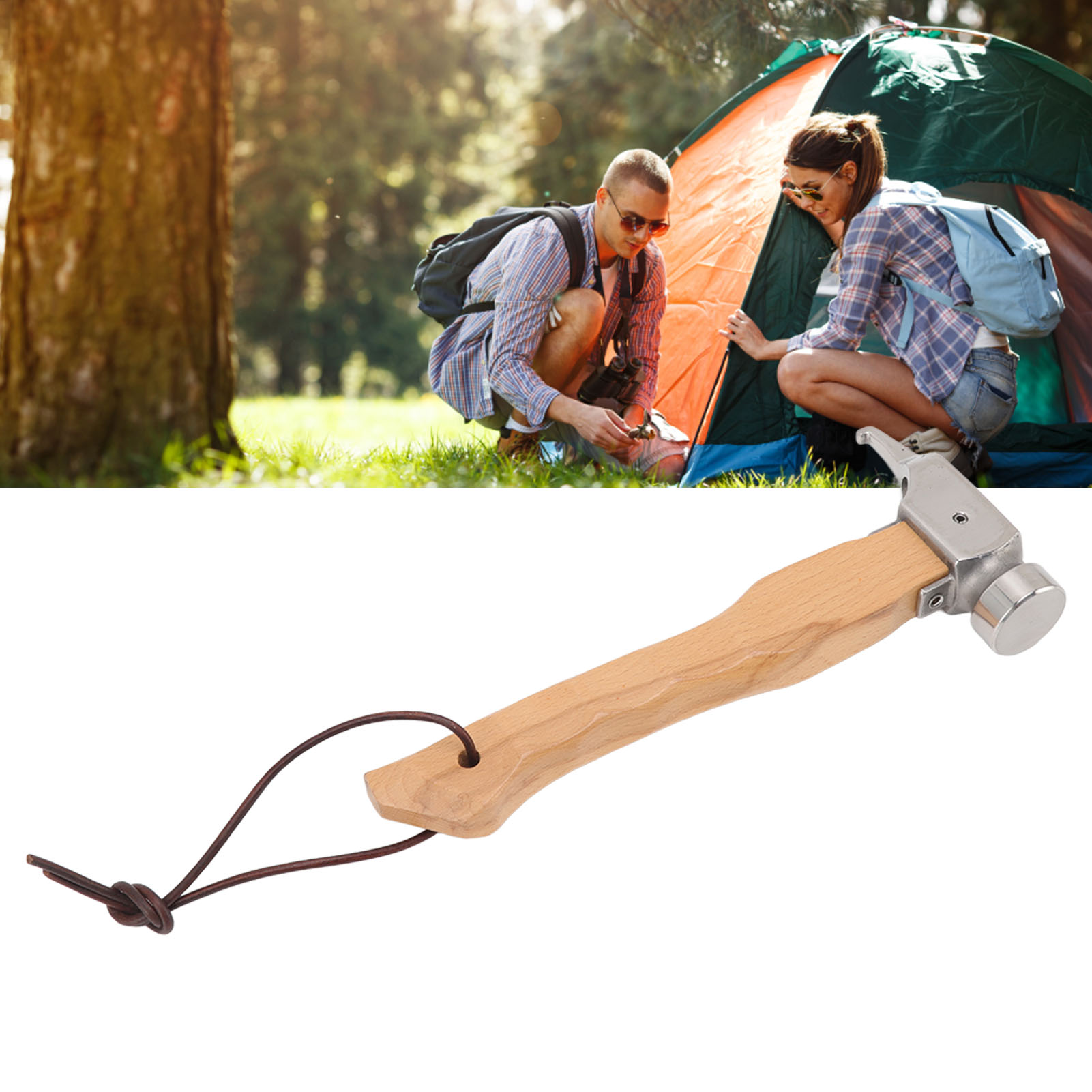 Coolcamp Tragbare Edelstahl-camping-lochwand Mit Holzgriff, Mini-camping-lochwand, Tragbarer Edelstahl-campinghammer