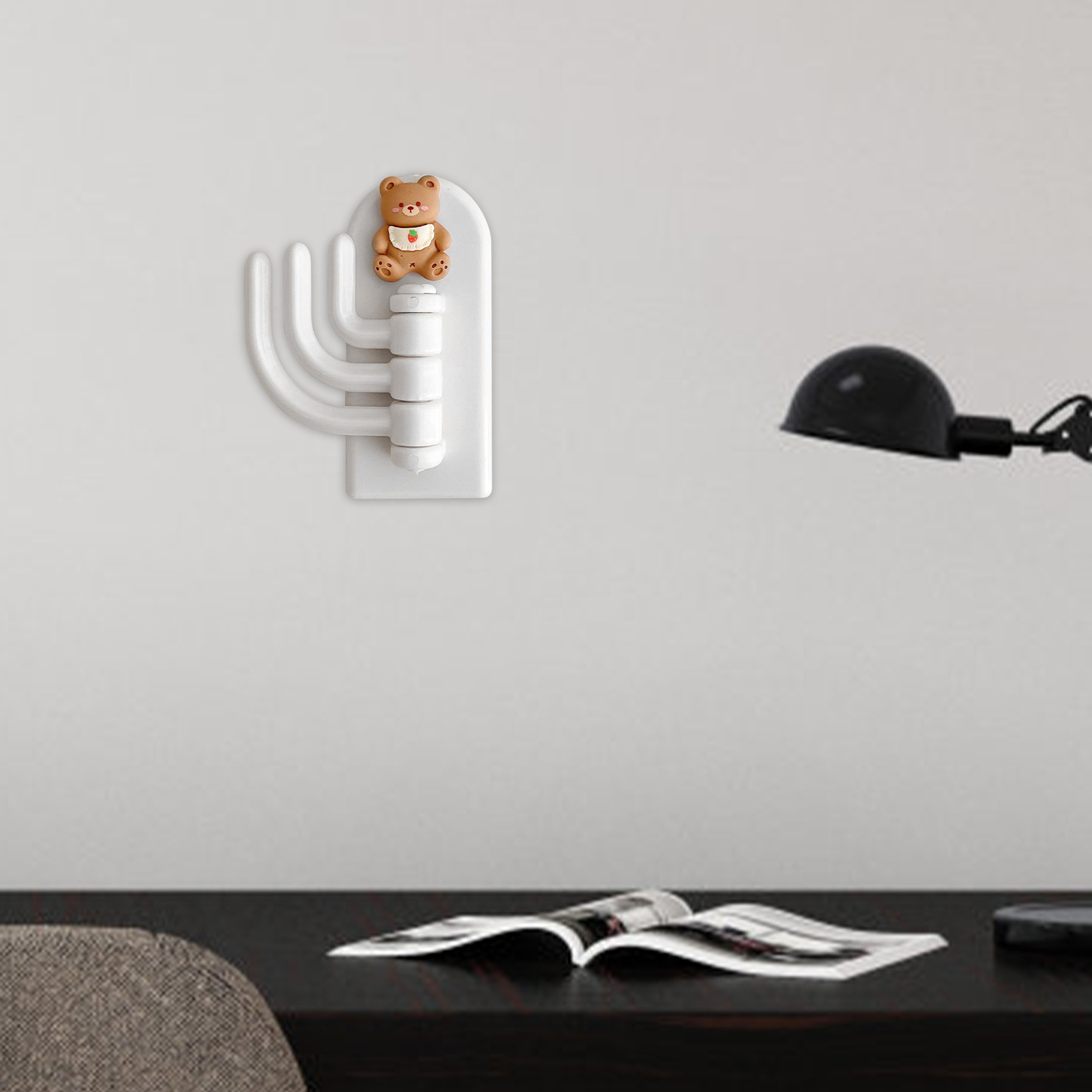Dreifacher Wand-/türhaken Mit Beigefarbenem Bärenmotiv, Ideal Für Studentenzimmer. Kein Bohren Erforderlich, Selbstklebende Rückseite, Zur Wand- Und Türmontage.