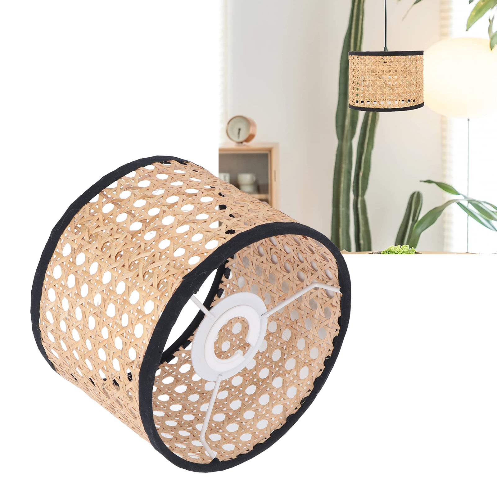 Der Lampenschirm Aus Gewebtem Rattan Mit Sechseckigem Netzgewebe Ist Mit E27/e14-fassungen Kompatibel.
