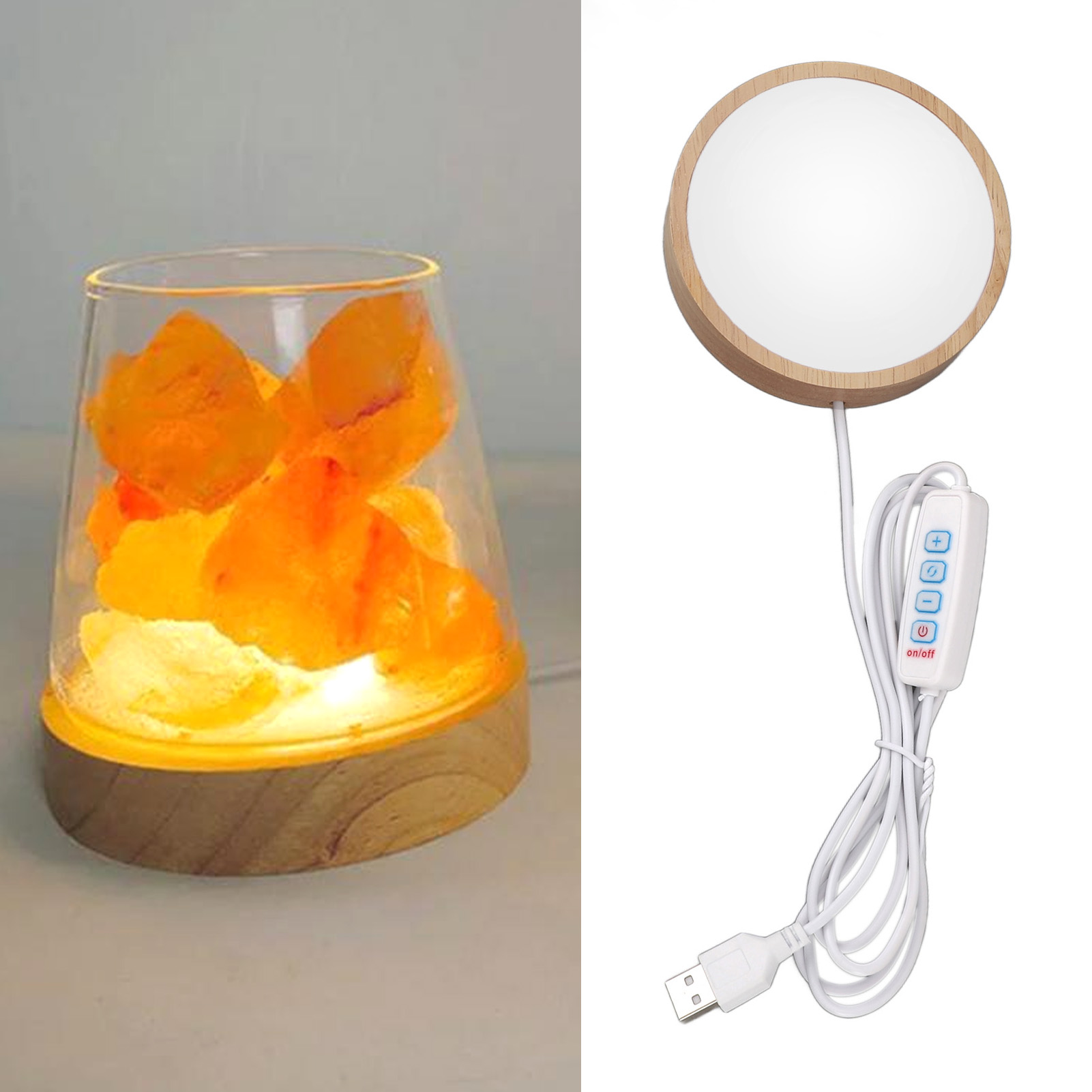 Usb-betriebener Led-lampenständer Aus Holz, Runder Ständer, 3-farbige Beleuchtung, 10 Helligkeitsstufen, Kristall-lichtsockel, Stimmungslicht/nachtlicht.