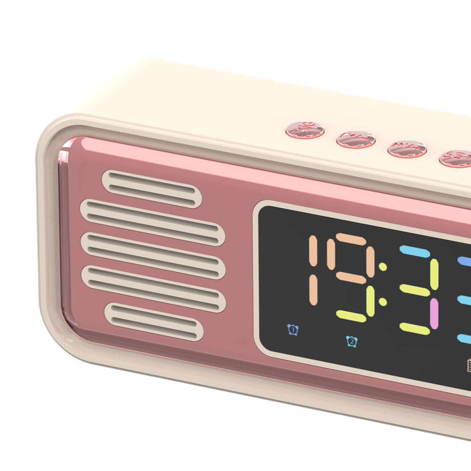 Kreativer Retro-bluetooth-wecker Mit Farbigem Led-digitaldisplay, Mini-tischlautsprecher, Beige
