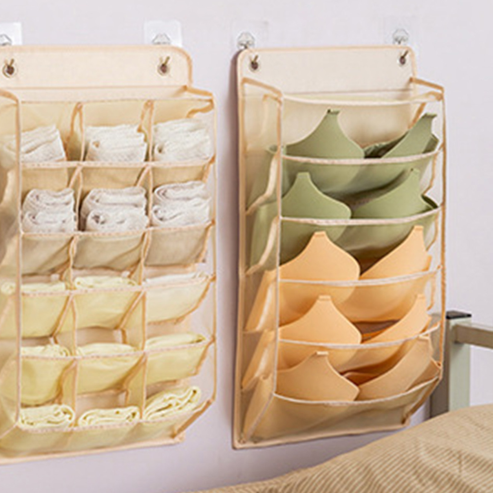 Wandmontierte Aufbewahrungsbeutel Zur Befestigung Ohne Bohren Für Socken, Bhs Und Unterwäsche Wandboxen Für Kleiderschränke Im Studentenwohnheim Aufbewahrungsbeutel Beige Unterwäsche