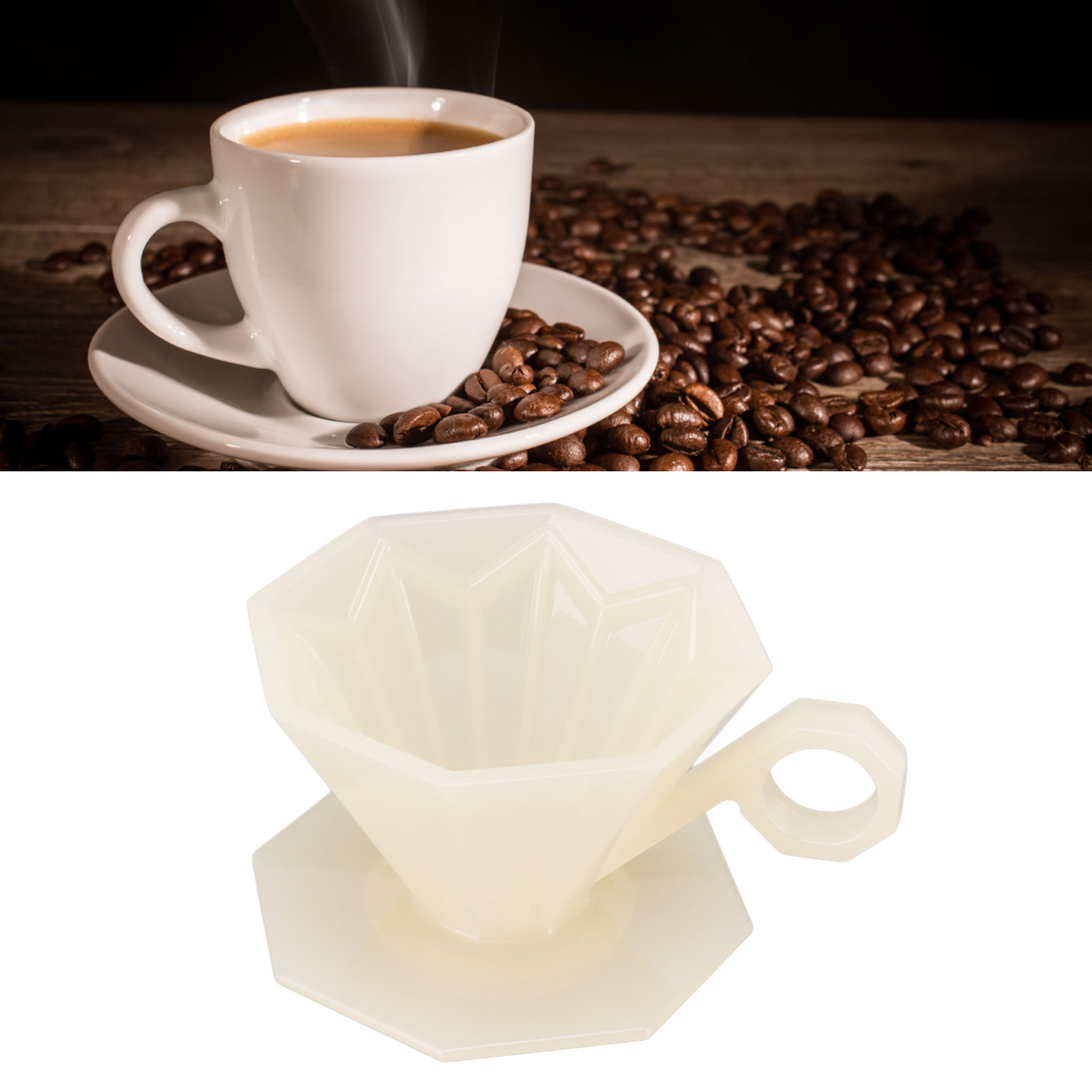Achteckiger Kaffeefilterbecher Aus Kunstharz, Slow-brew-kaffeefilter, Pour-over-kaffeefilterbecher, V60, Beige.