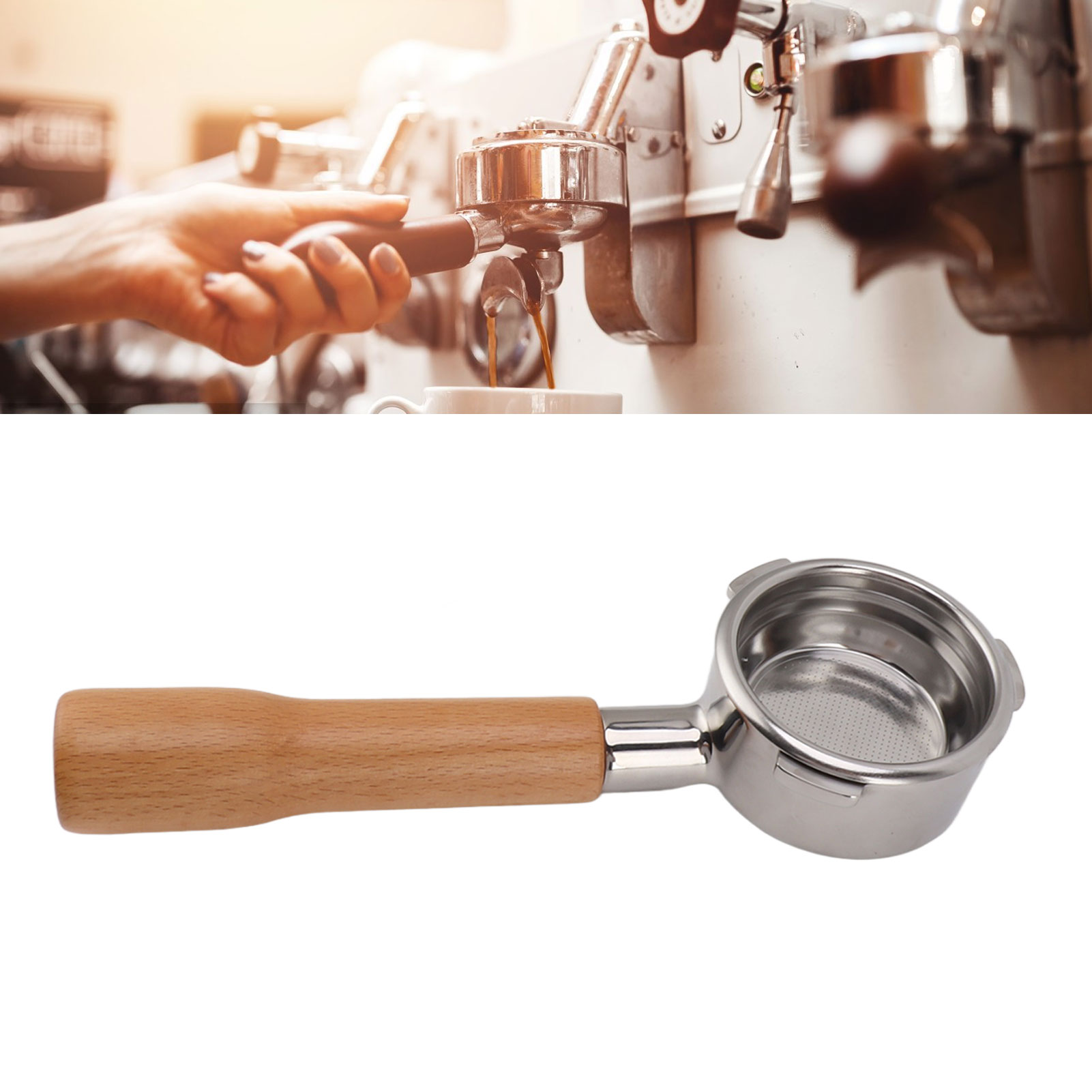Barsetto 58 Mm Kaffeebereitergriff Aus Edelstahl (ohne Sockel), Farbe: Buche Natur