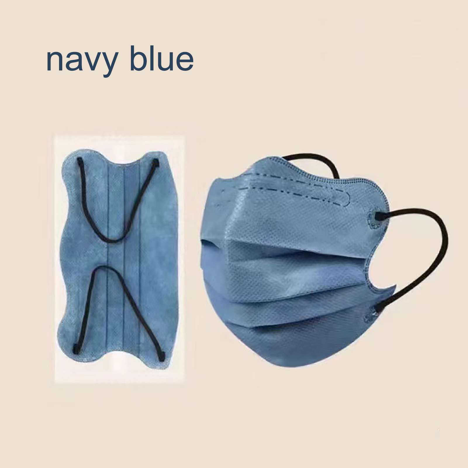 Augenschutzmaske In Schmetterlingsform, Marineblau, V-förmige Gesichtsmaske, Hübsches, Wellenförmiges Schmetterlingsmuster, Einwegmaske Im Morandi-stil, Großhandel, Einzeln Verpackt In 50er-packungen.