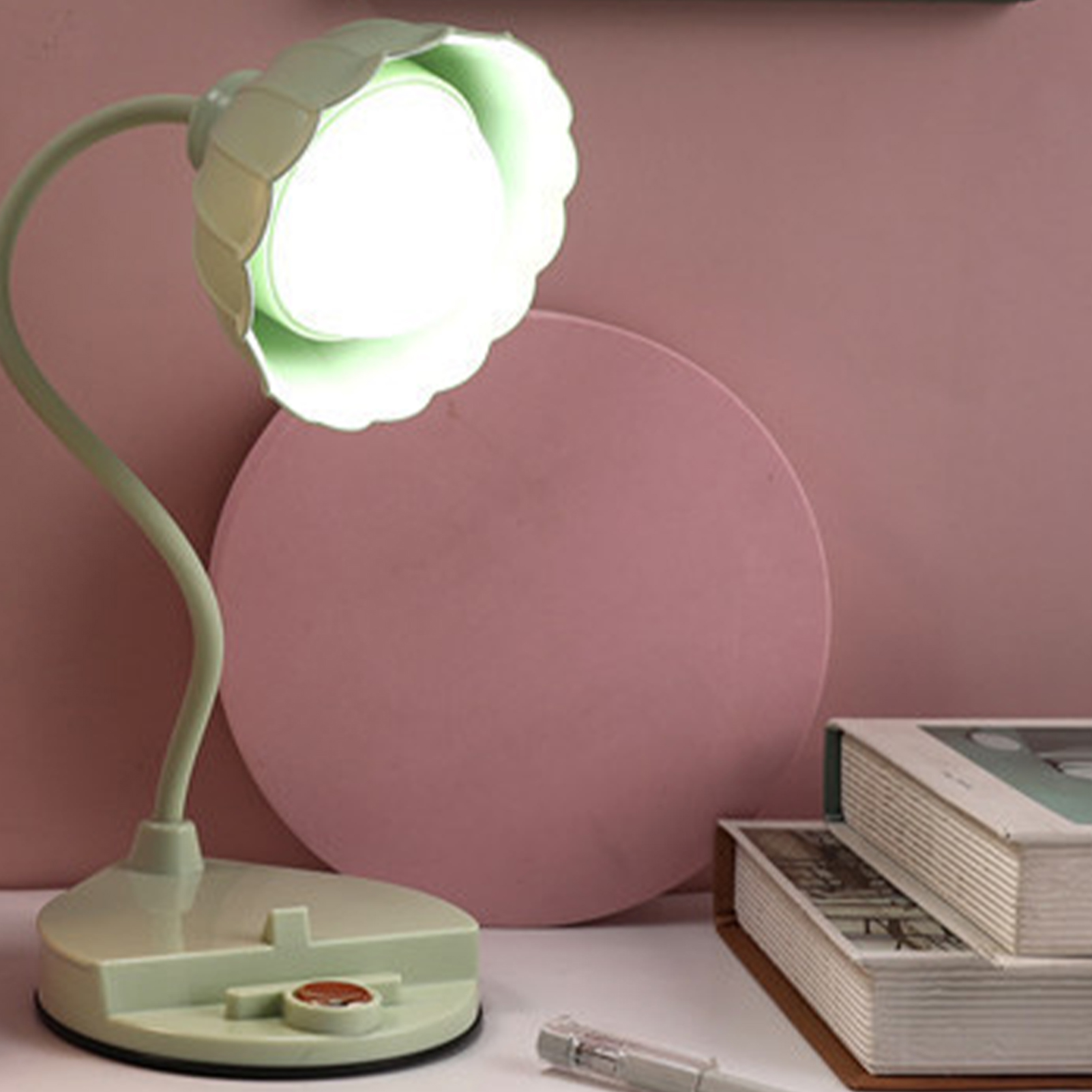 Kreative Led-schreibtischlampe Mit Blumenmuster, Usb-aufladbar, Faltbar, Ideal Für Studentenzimmer, Zum Schreiben Und Lesen, Grün