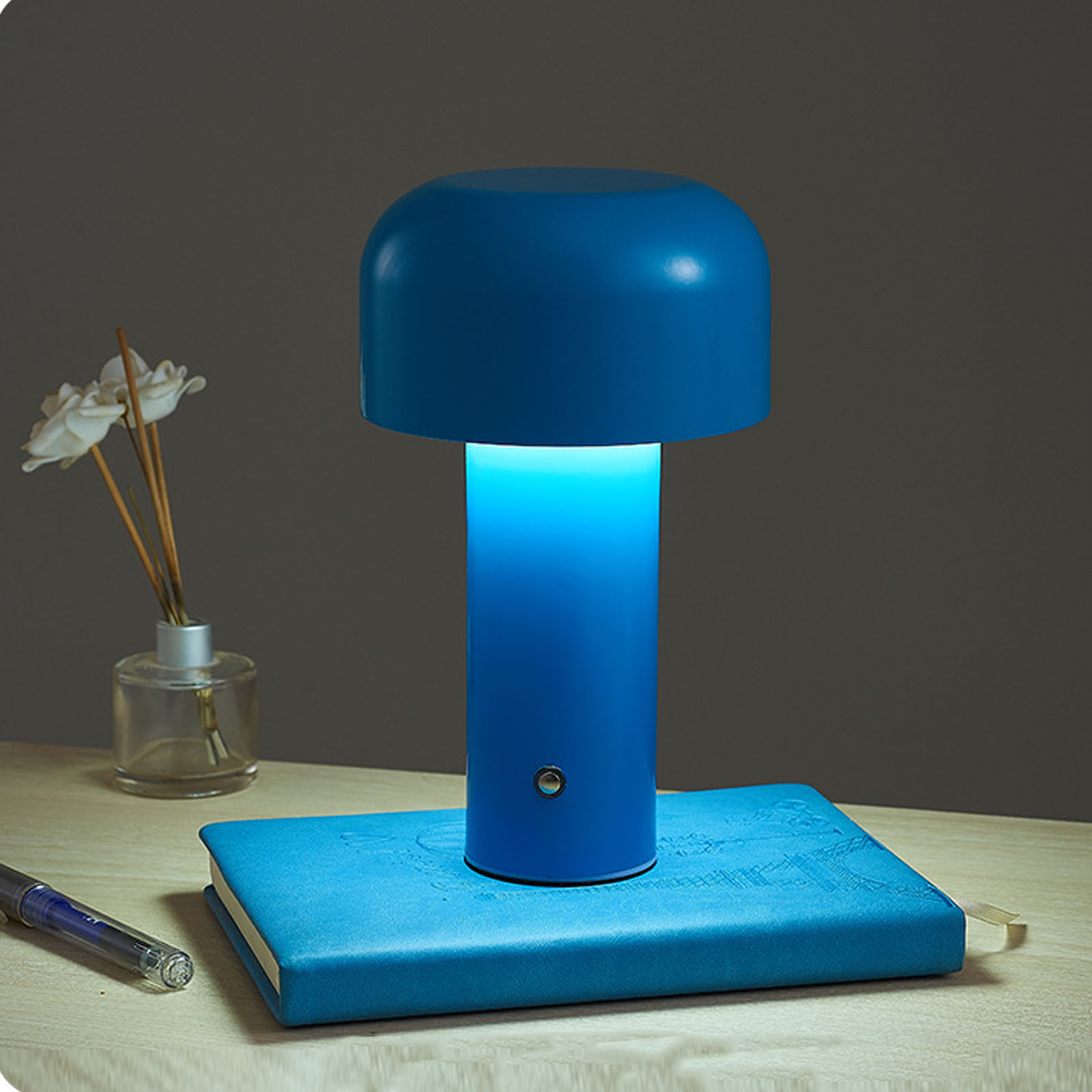 Berührungsempfindliche Led-pilz-schreibtischlampe Für Schlafzimmer, Büro, Ausstellungshalle, 3 Farbtemperaturen, Bar-/restaurant-schreibtisch, Usb-wiederaufladbare Schreibtischlampe (blau)