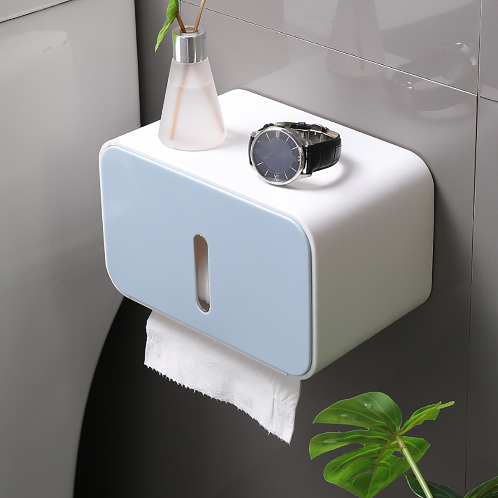 Wandmontierter Toilettenpapierhalter Ohne Bohren, Wasserdichte Toilettenpapierbox, Blaues Toilettenpapier-aufbewahrungsregal.