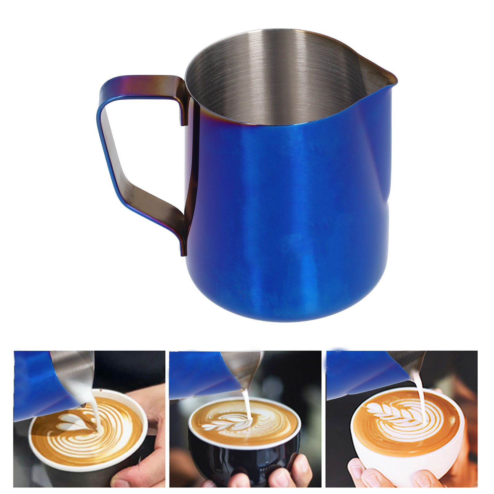 Latte-art-kaffeebecher Aus Edelstahl 304 Mit Spitzem Ausguss, Messbecher, Milchaufschäumer, Titanblau, 350 Ml