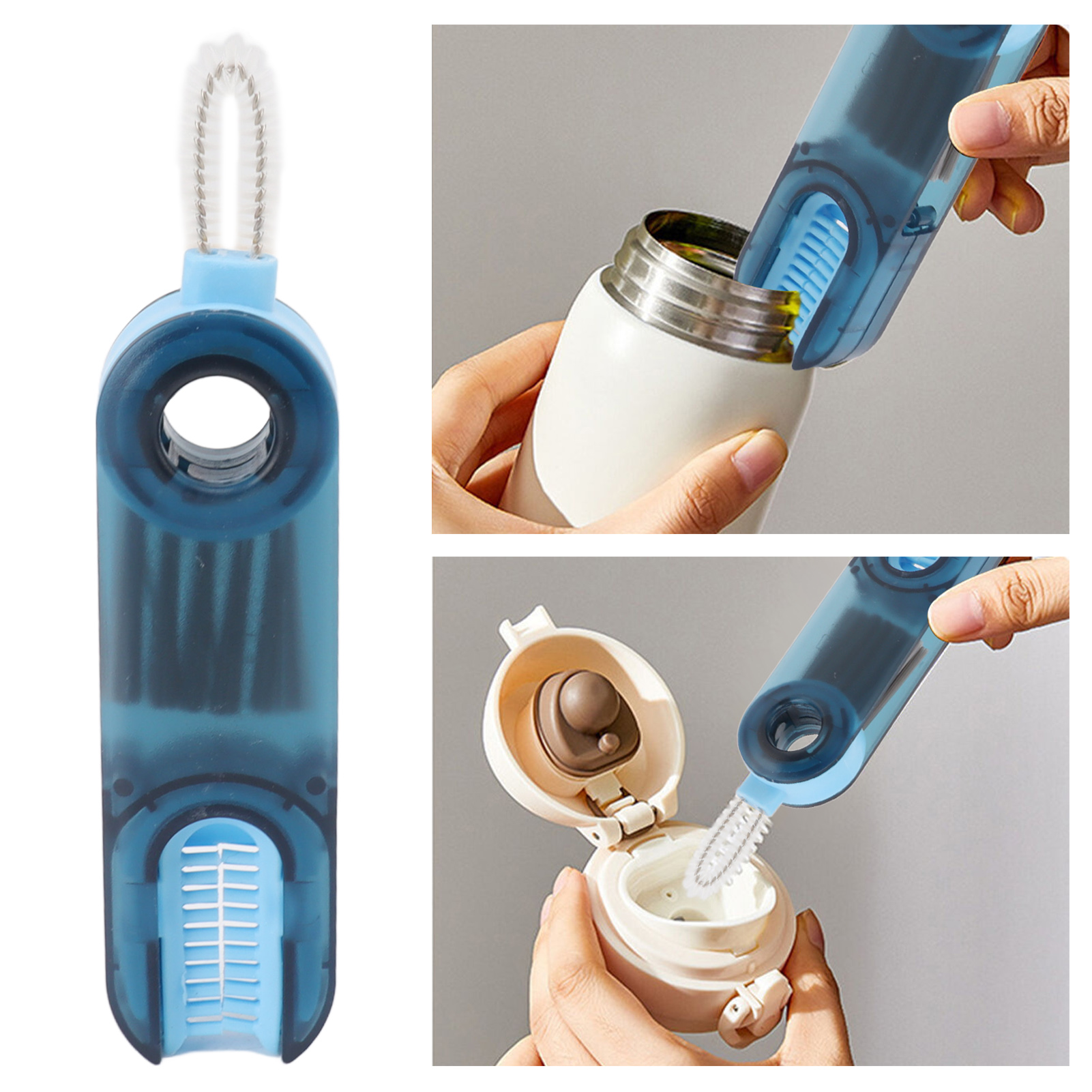3-in-1 Multifunktions-reinigungsbürste Für Becher Und Flaschen, Deckel, Flaschen Und Sauger Wt01 Blau